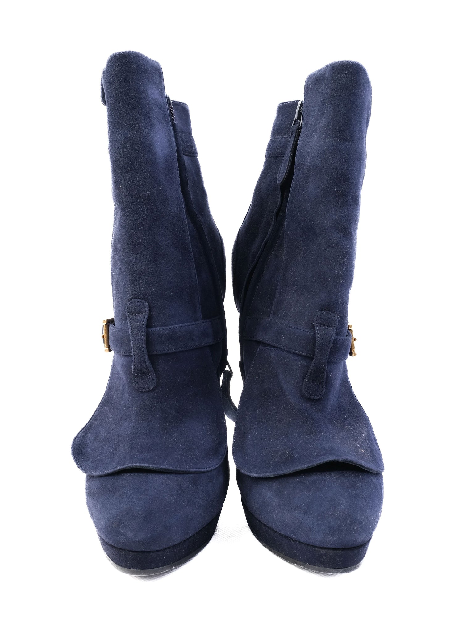 Excellent Alexander McQueen Blue Leather High-Heeled Ankle Boots Size 41