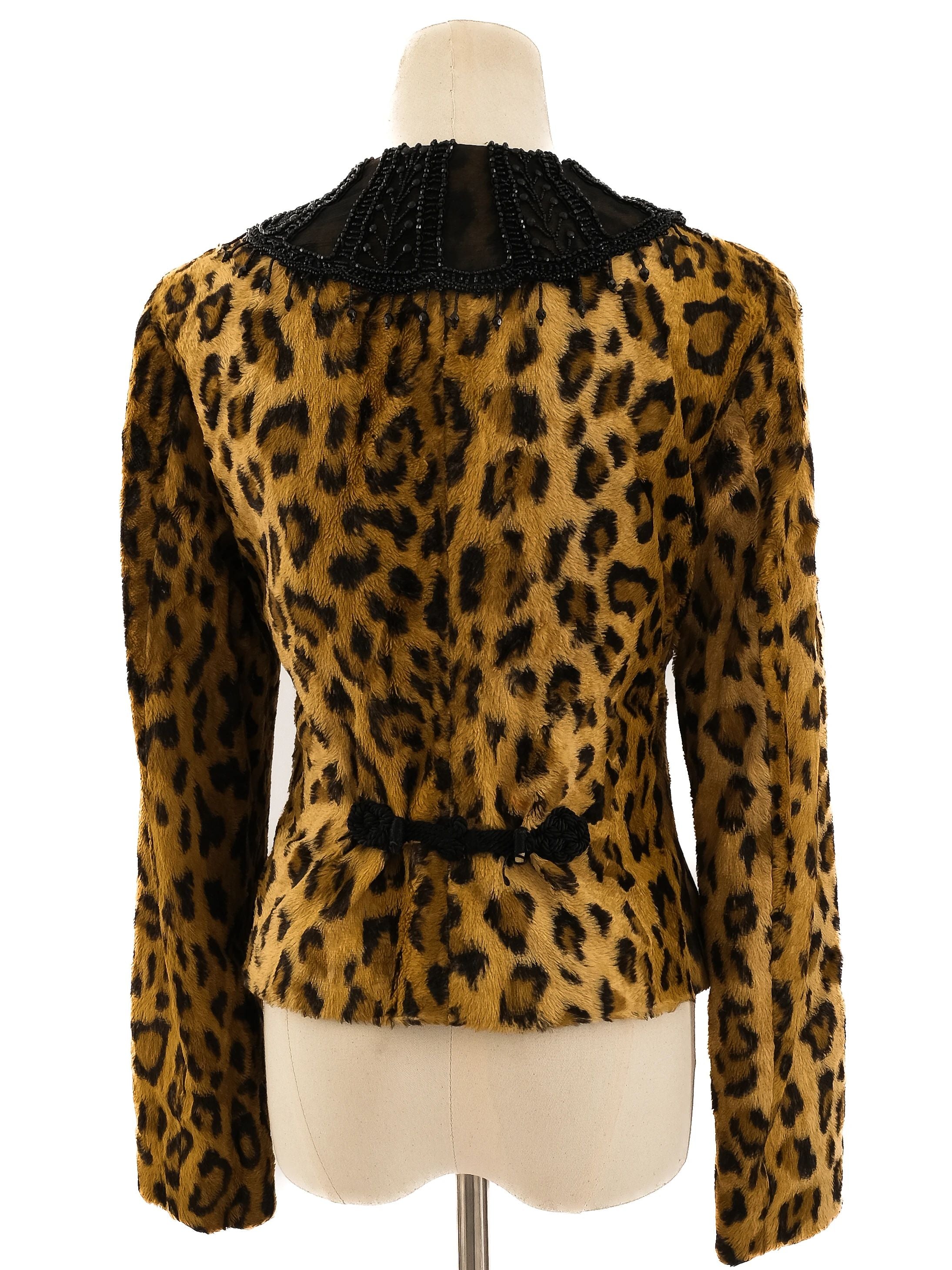Excellent Blumarine Leopard Print Jacket with Beaded Collar, Size XS