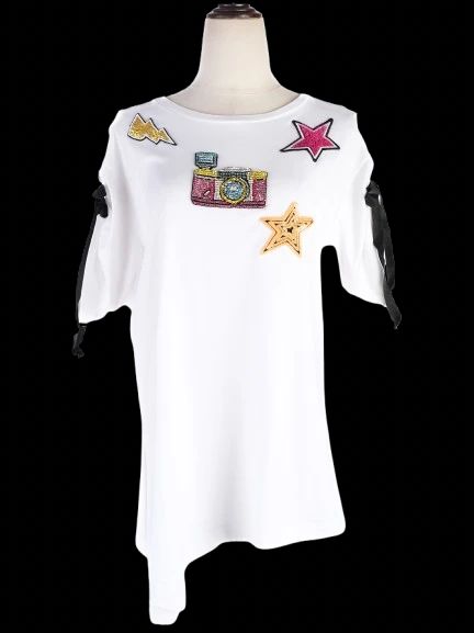 EXCELLENT Dolce Gabbana White Cotton Shirt with Decorative Patches Size S