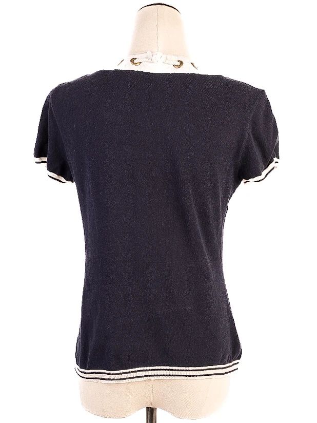 Excellent Moschino Navy Blue Blouse M Cotton Short Sleeve Women