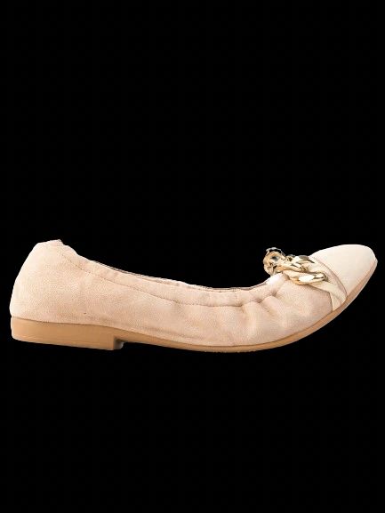 Excellent R&Renzi Ballet Flats White Fabric Size 38 with Gold Chain Detail