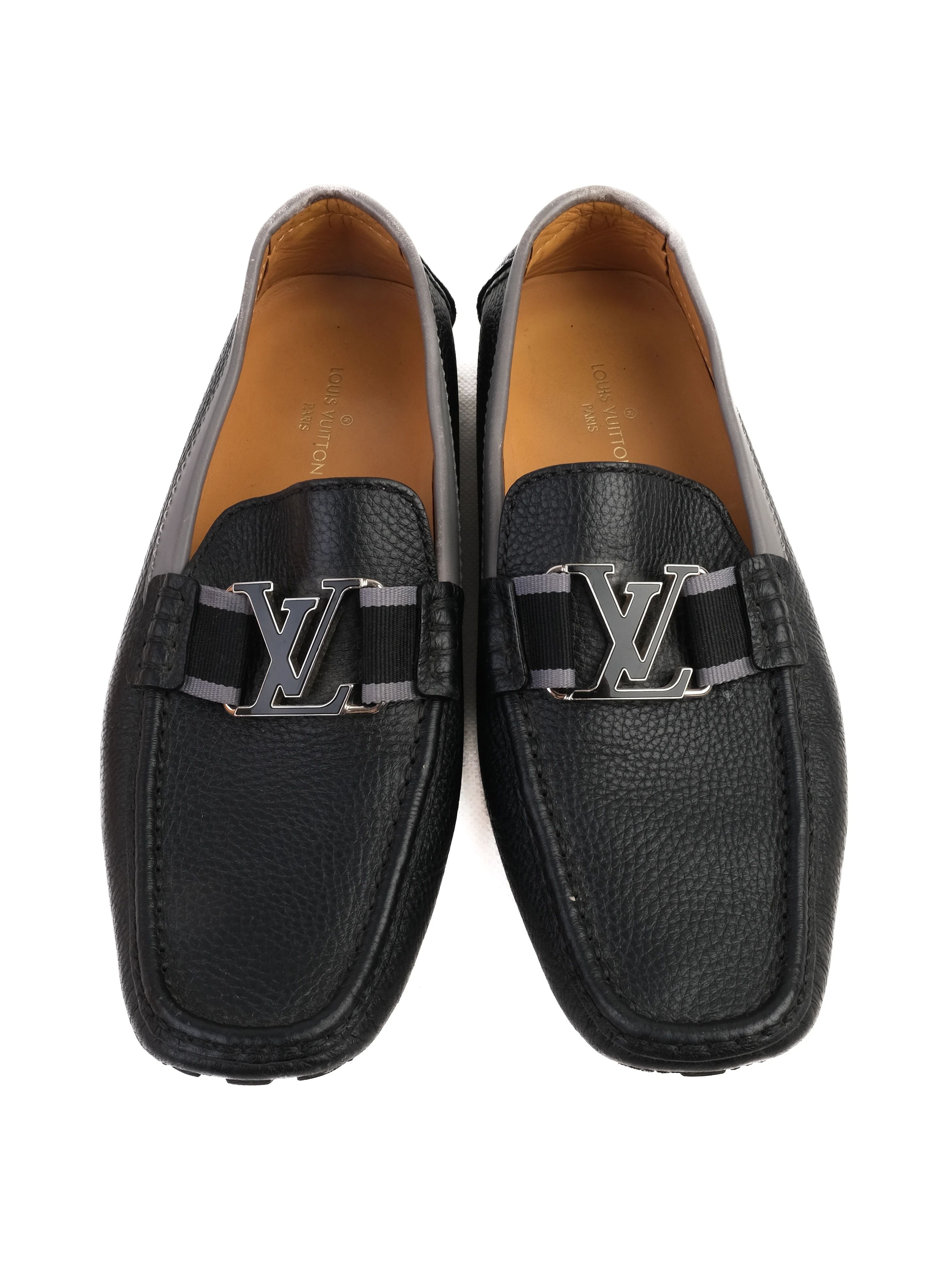 Excellent Louis Vuitton Black Leather Loafers Size 40 with Metal Buckle