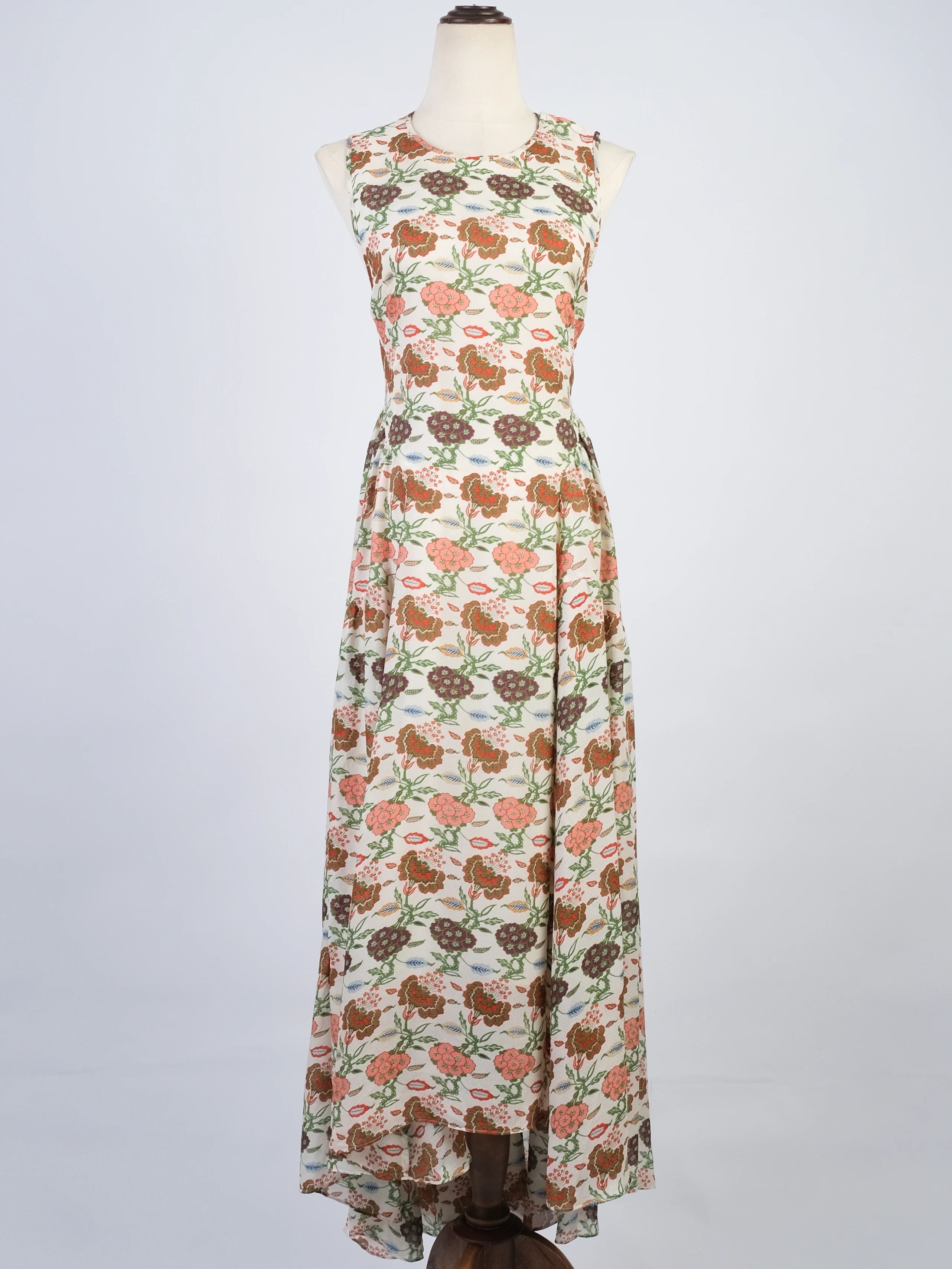 Tory Burch Floral Maxi Dress Silk Sleeveless Size S Excellent