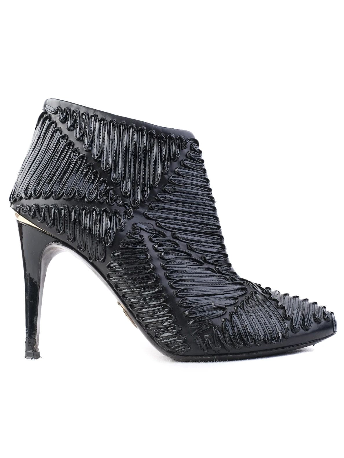 Excellent Roberto Cavalli Black Leather High-Heeled Ankle Boots Size 37.5