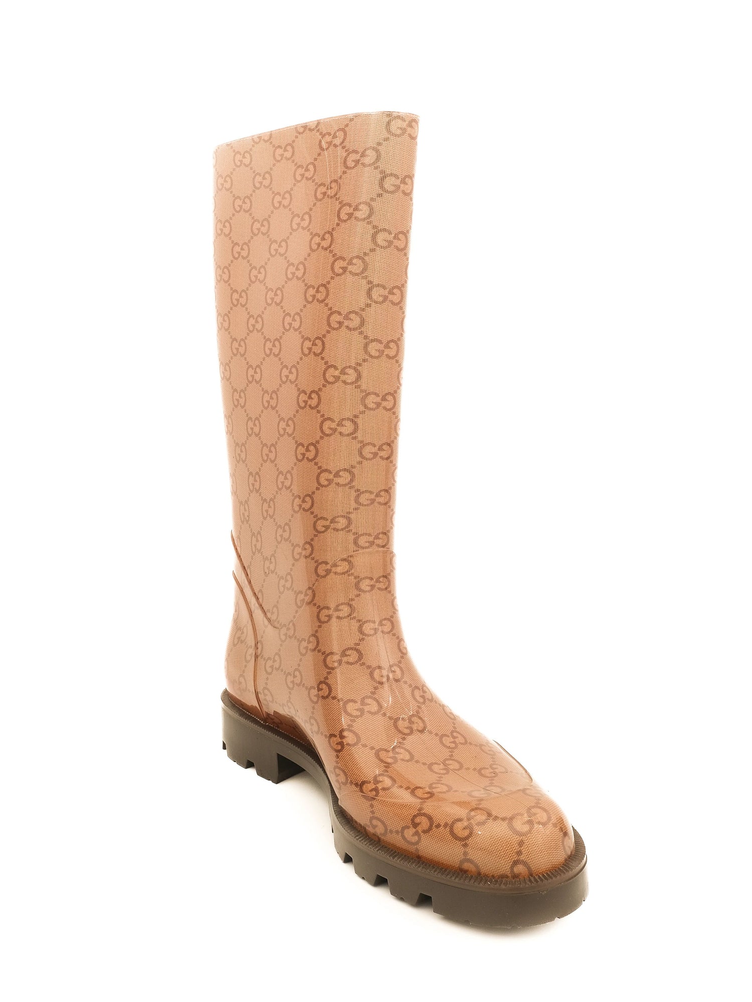 Gucci Orange Knee-High Rubber Boots Size 38 Perfect Condition