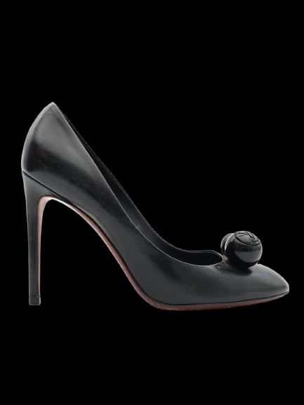 Excellent Louis Vuitton Black Leather High-Heeled Shoes Size 38