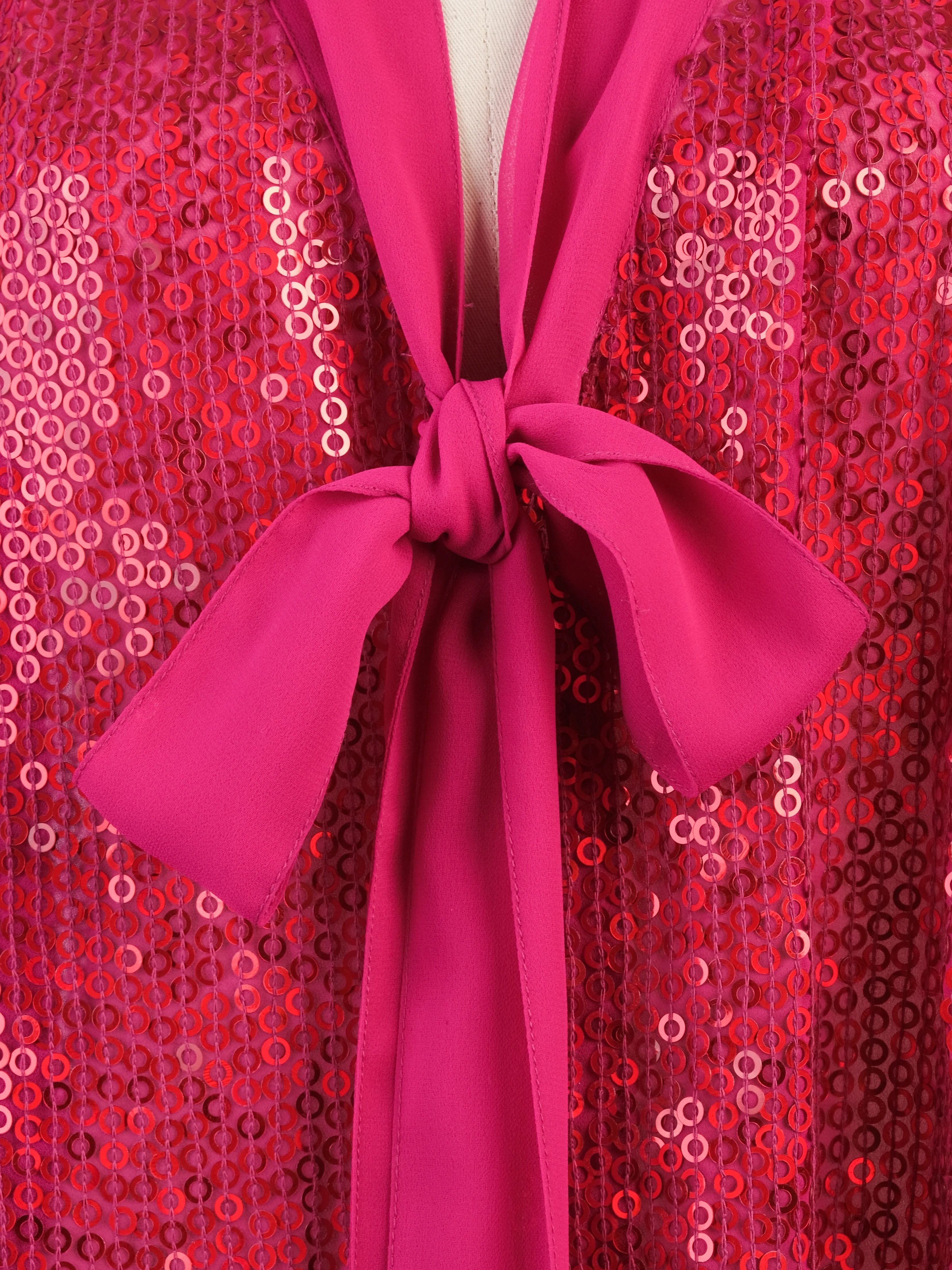 Excellent Ashish Pink Sequin Dress Size L with Bow Detail