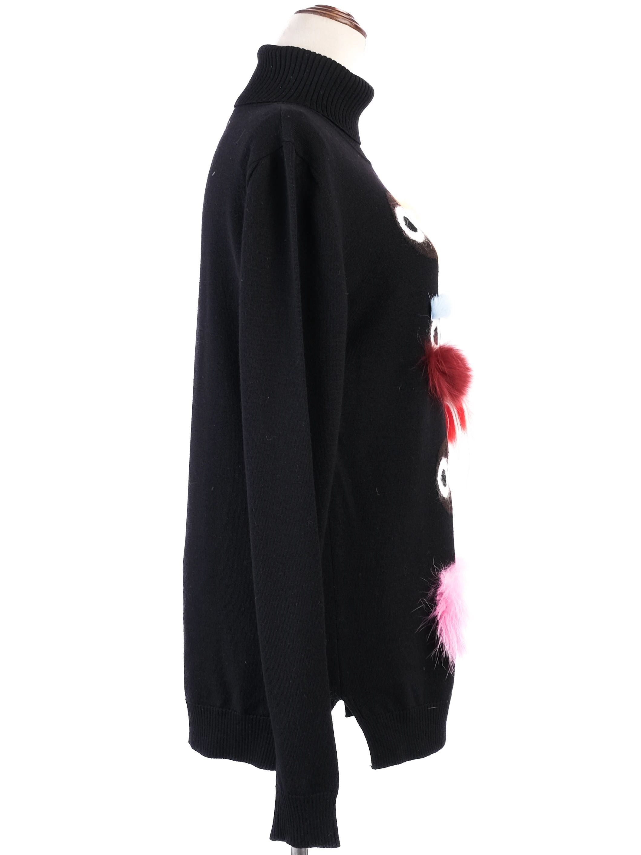 Fendi Black Wool Turtleneck Sweater M with Colorful Patches