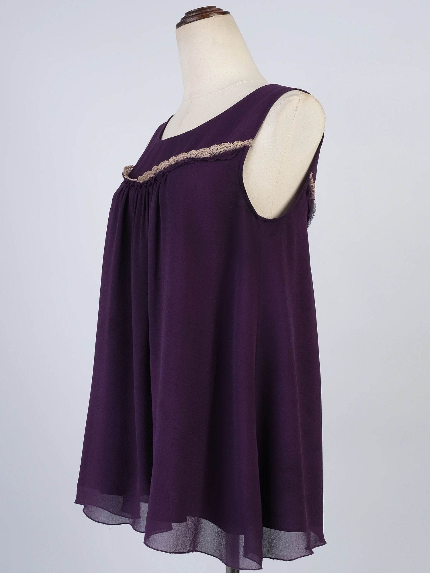 Excellent Max Mara Purple Cotton Dress Size S with Lace Detail