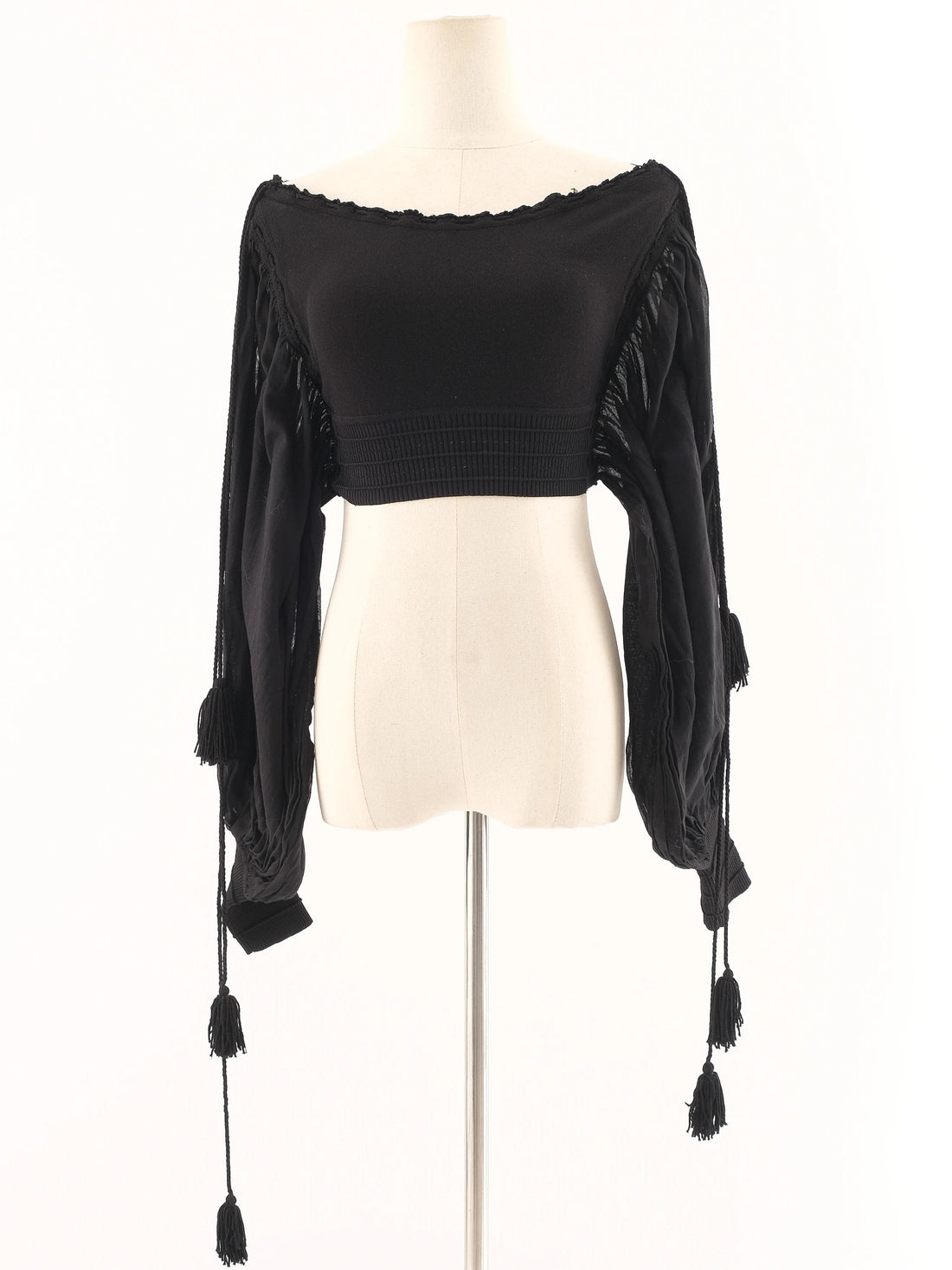 Excellent Gianfranco Ferr� Black Off-Shoulder Crop Top Size L