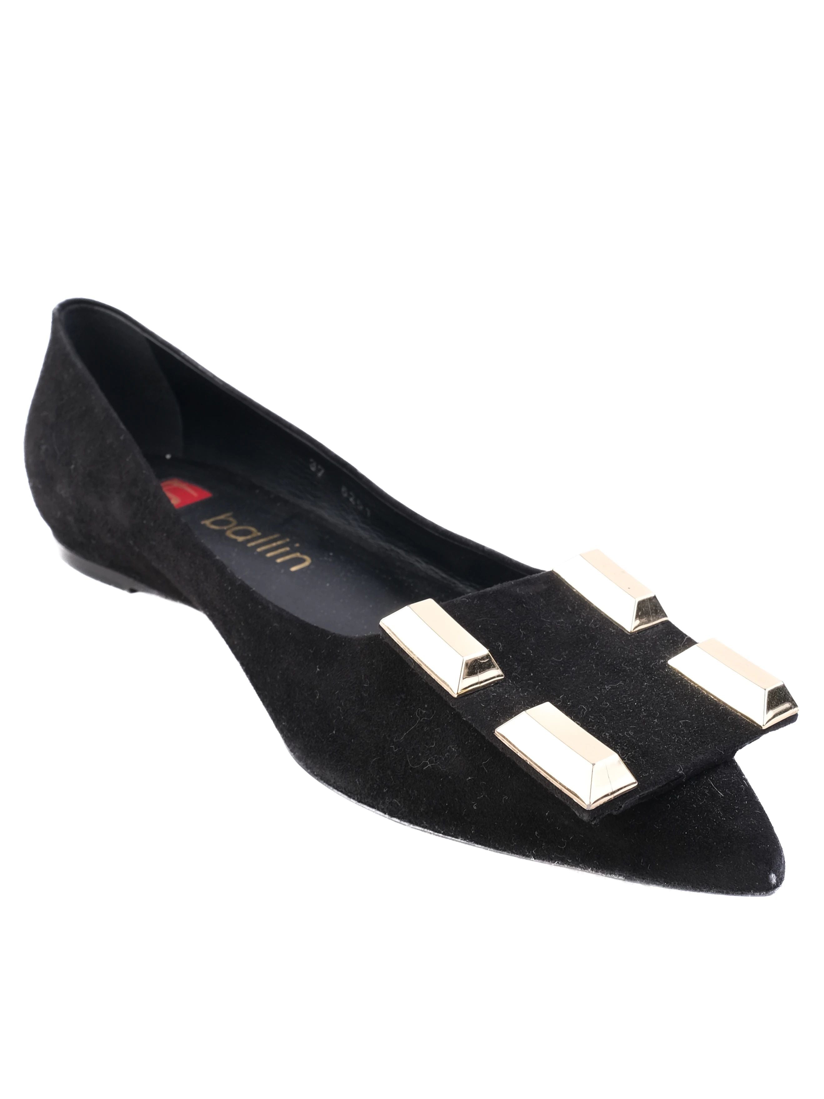 Good Ballin Black Leather Flat Shoes with Gold Embellishments Size 37