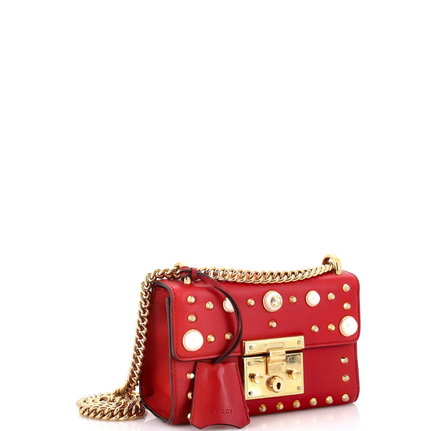 Gucci Padlock Shoulder Bag Small, Pearl Studded Calfskin