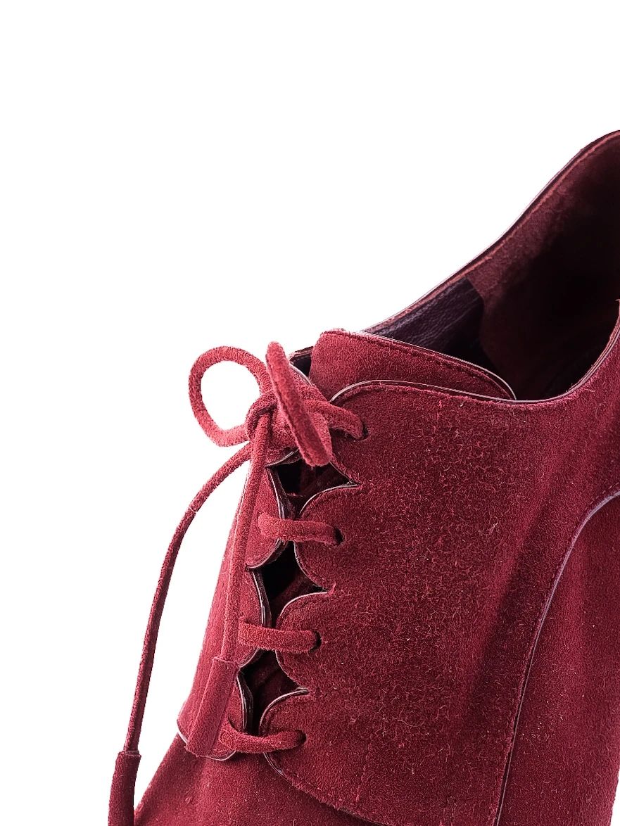 Gianvito Rossi Red Genuine Suede Lace-Up Ankle Boots Size 38.5