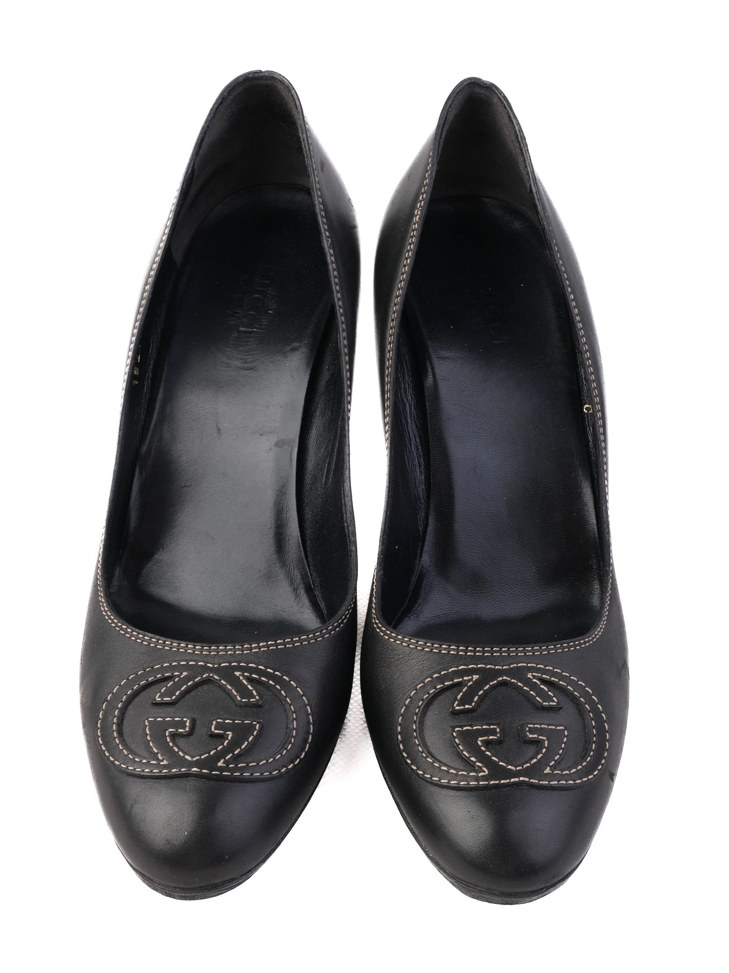 Excellent Gucci Black Leather High-Heeled Shoes Size 38 Women