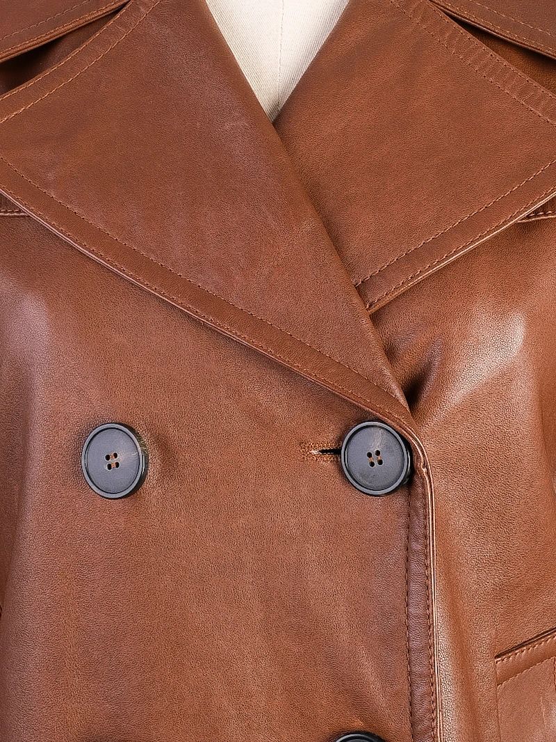 NEW Max Mara Orange Double-Breasted Leather Jacket Size XS