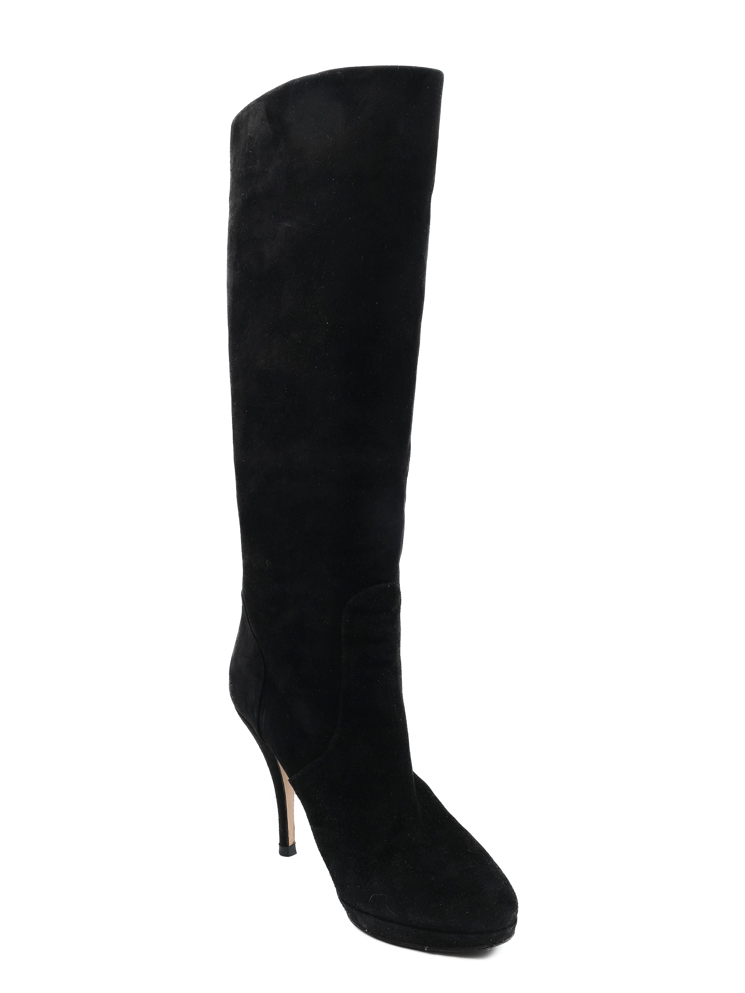 Good Salvatore Ferragamo Black Leather Knee-High Stiletto Boots Size 38.5