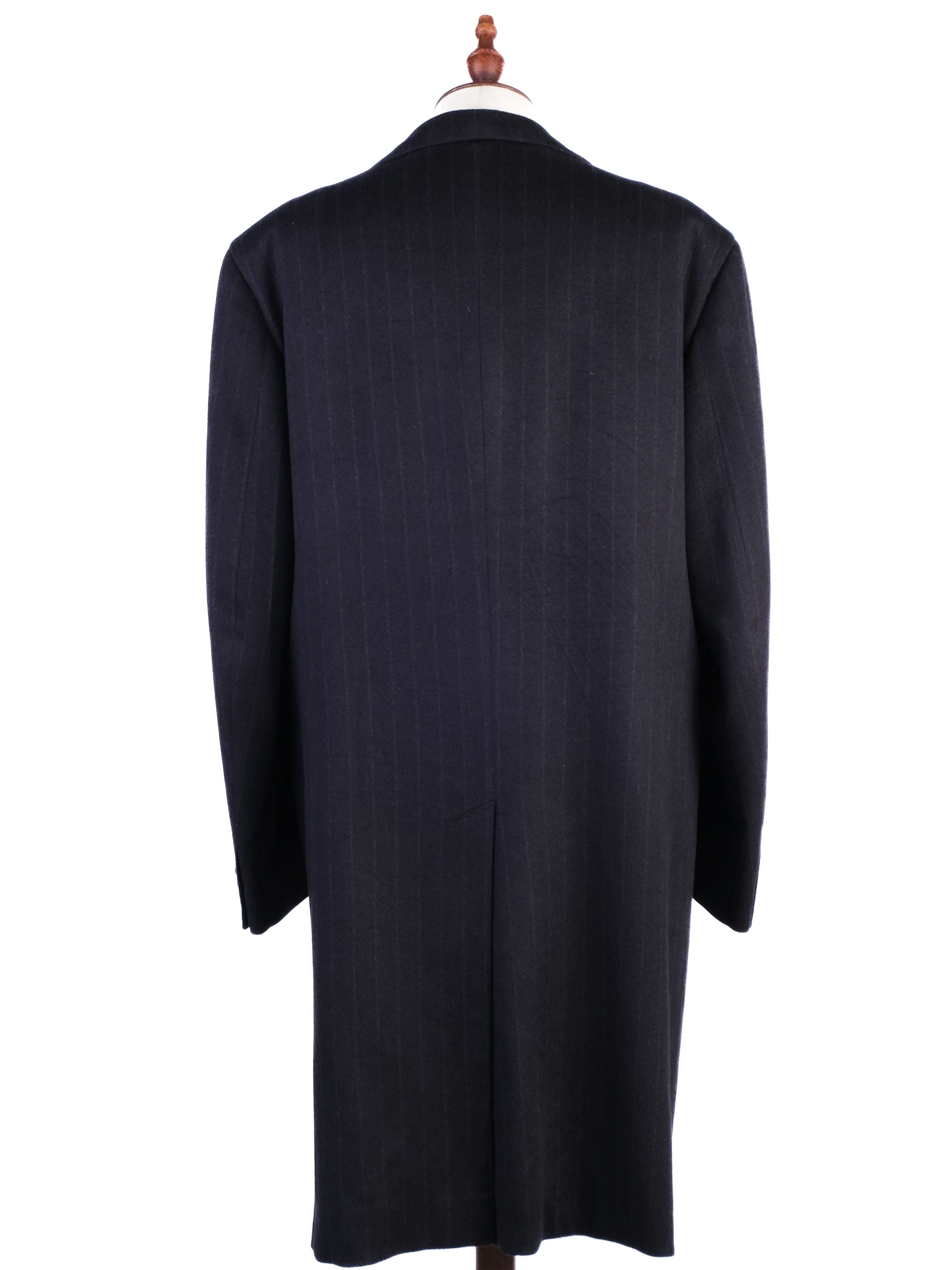 Excellent BRIONI Black Cashmere Pinstripe Overcoat for Men