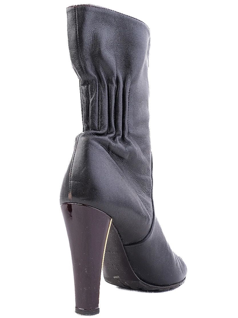 Excellent Vicini Black Leather High-Heeled Boots Size 38
