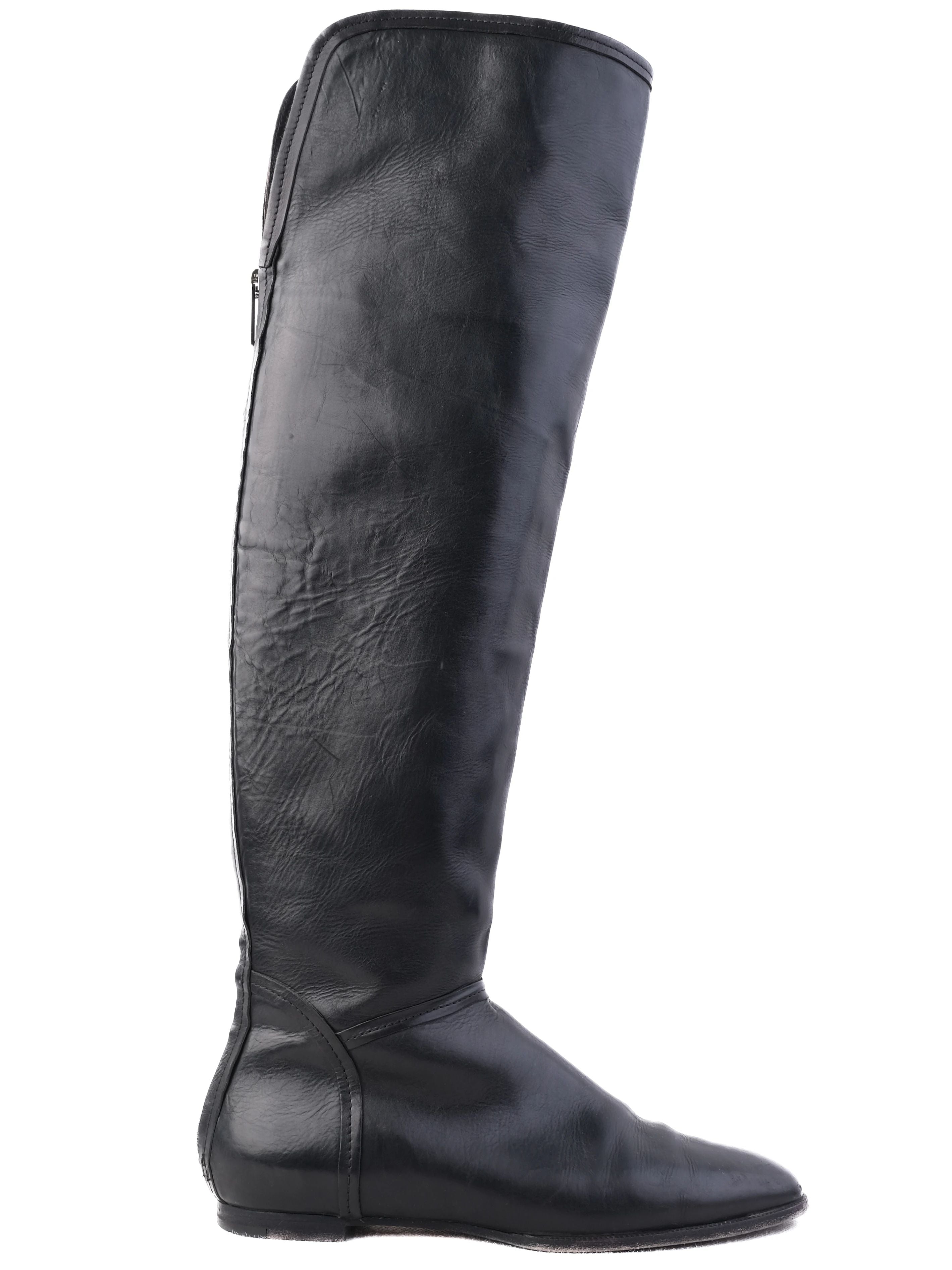 Good Jimmy Choo Black Leather Riding Boots Size 37