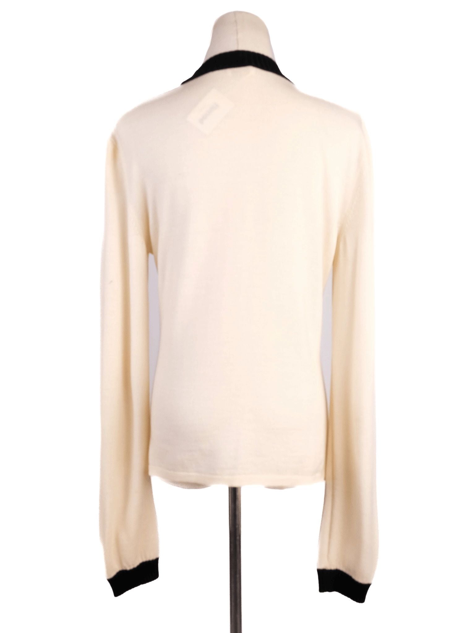 Excellent Valentino White Wool Cardigan Size M with Black Trim