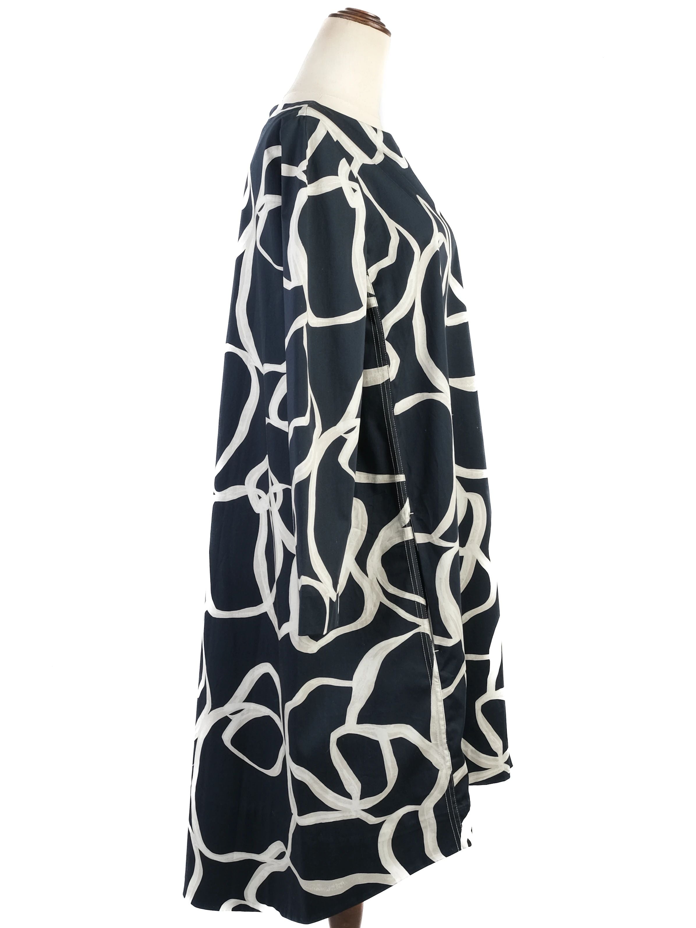 NEW Cos Black Dress with White Abstract Pattern Size L