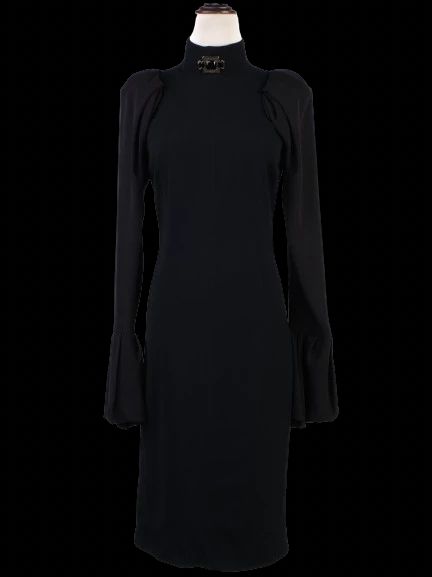 Excellent Elisabetta Franchi Black Long Sleeve Dress High Collar