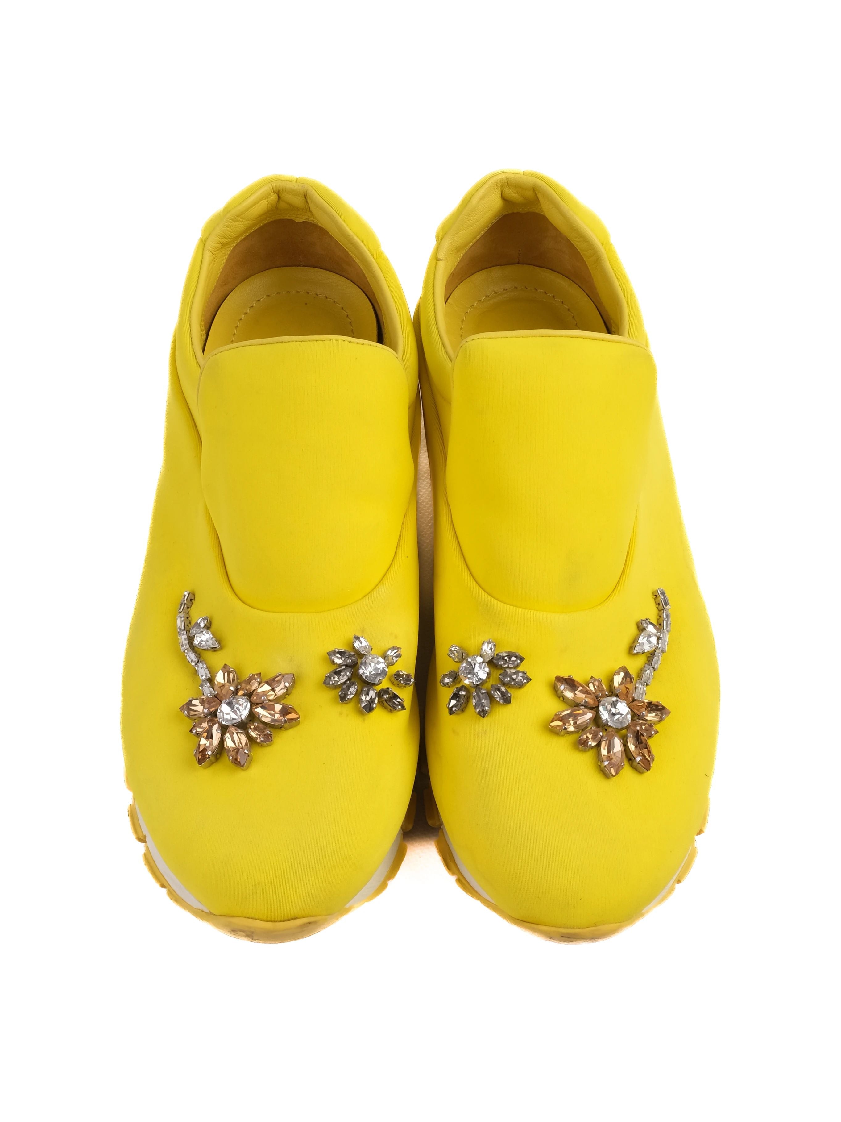 Good Prada Yellow Fabric Slip-On Jewel Shoes Size 38 Women