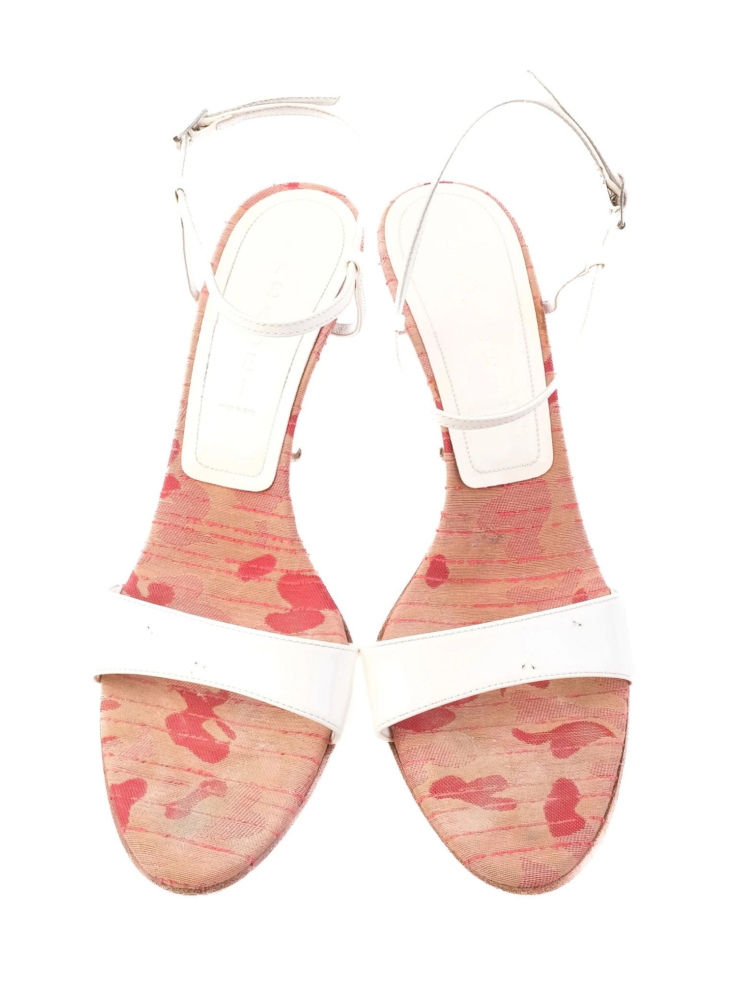 Casadei Excellent Condition White High-Heeled Sandals with Pink Insole