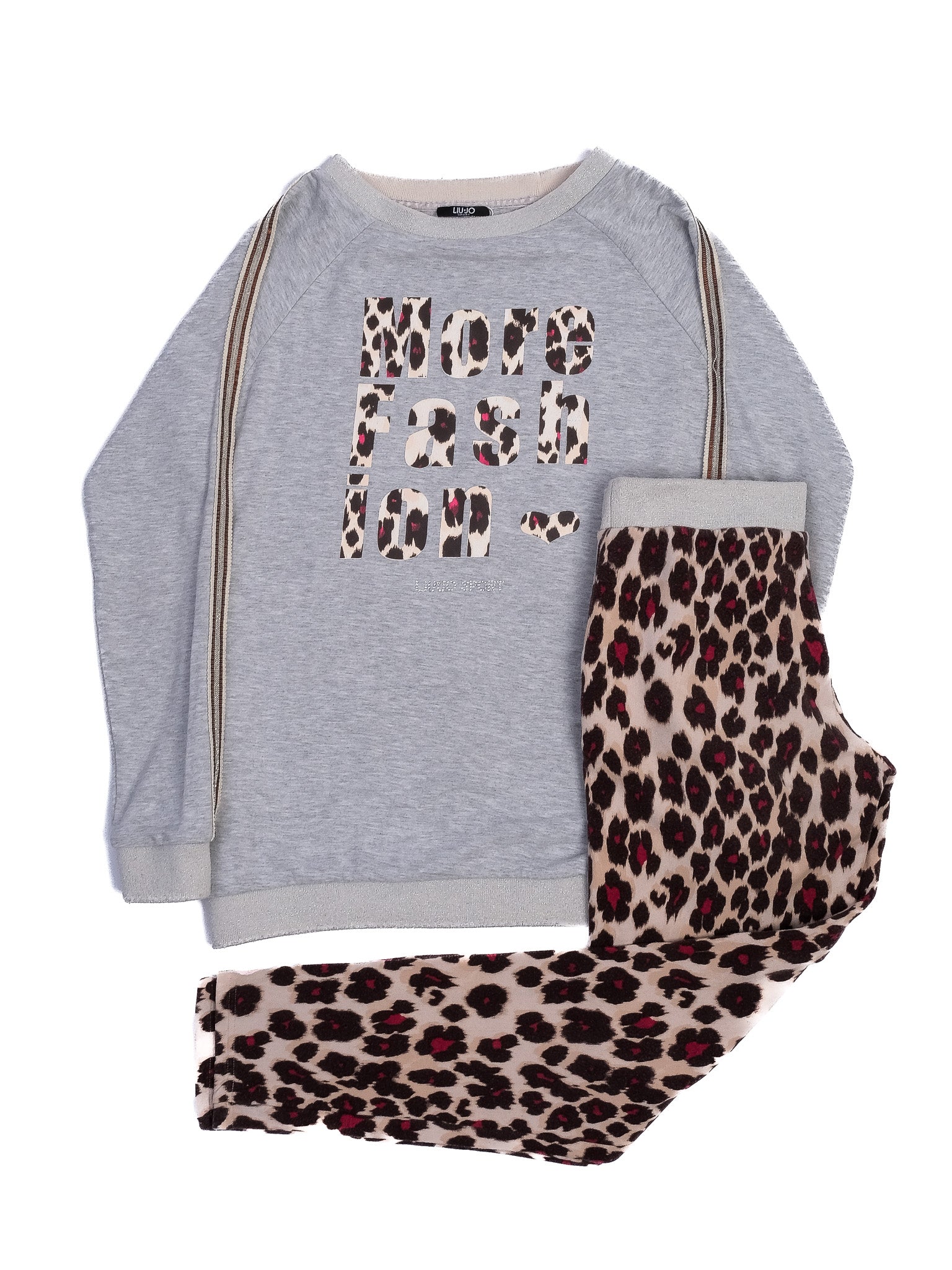 Excellent Liu Jo Gray Sweatshirt Leopard Print Pants Set XS