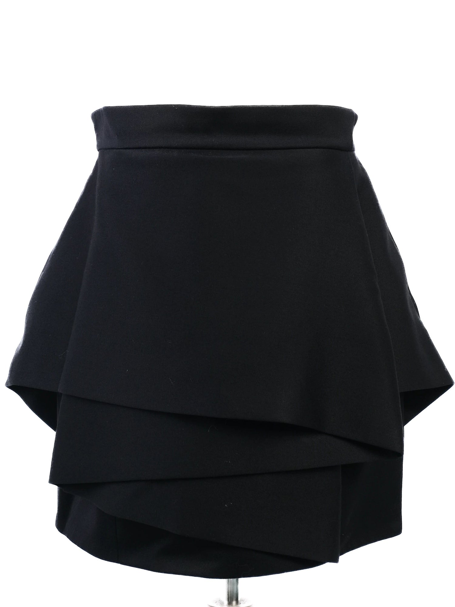 Excellent Balmain Black Wool Skirt with Layered Details