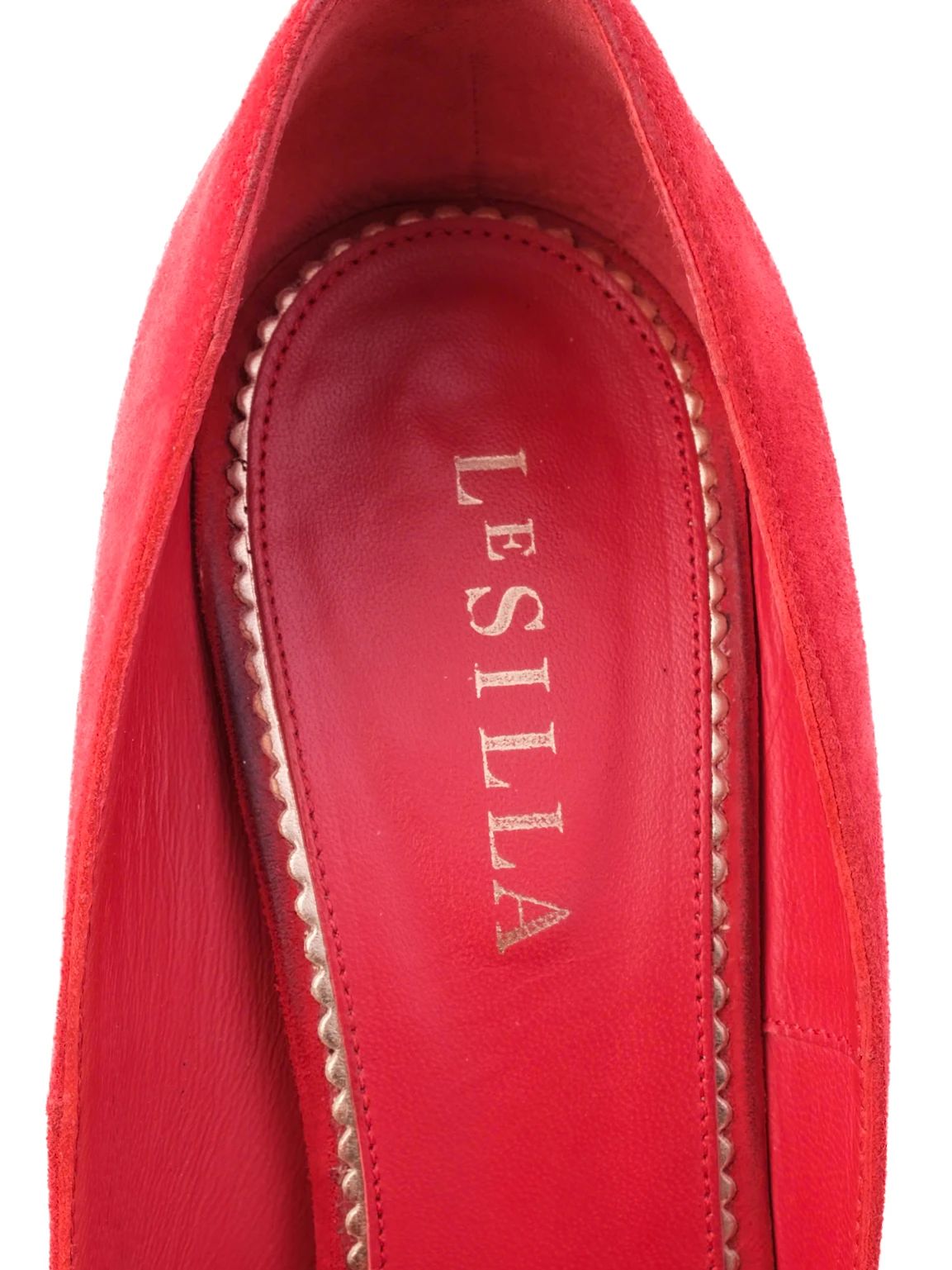 Excellent Lesilla Red Genuine Suede High-Heeled Shoes with Gold Heel