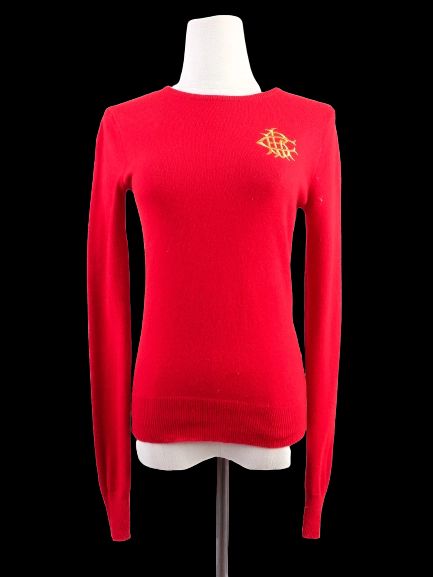 Excellent Ralph Lauren Red Cashmere Sweater Size S with Embroidery