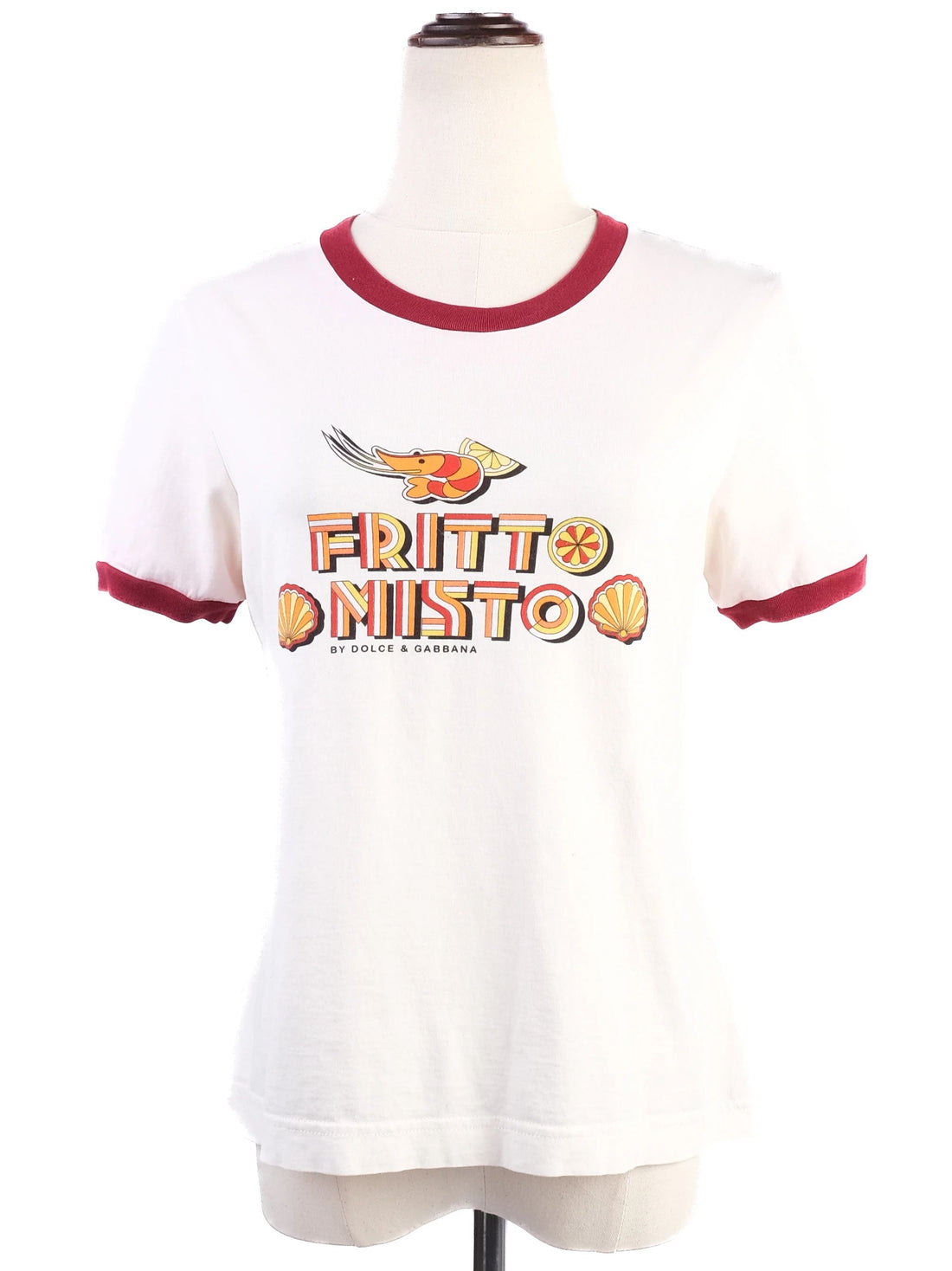 Excellent Dolce Gabbana White T-Shirt Red Trim Women FRITTO MISTO Graphic