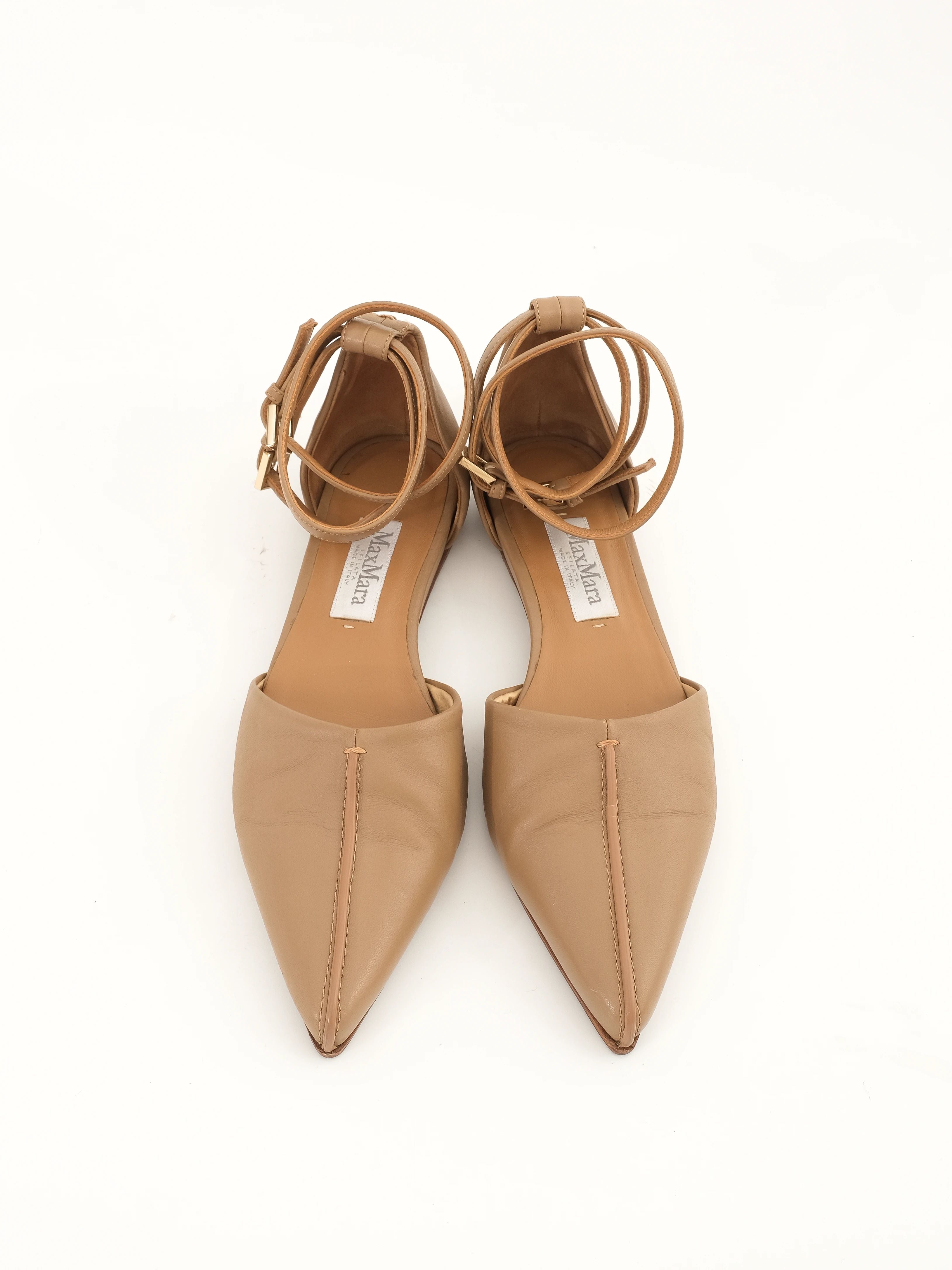 Excellent Max Mara Orange Leather Flat Shoes Size 36