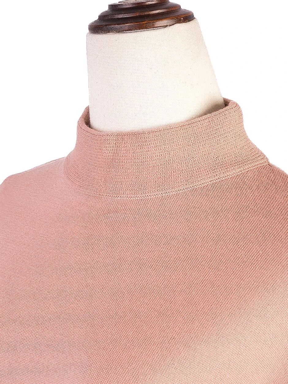Excellent Pink Wool Dress M High Neckline Long Sleeves Women