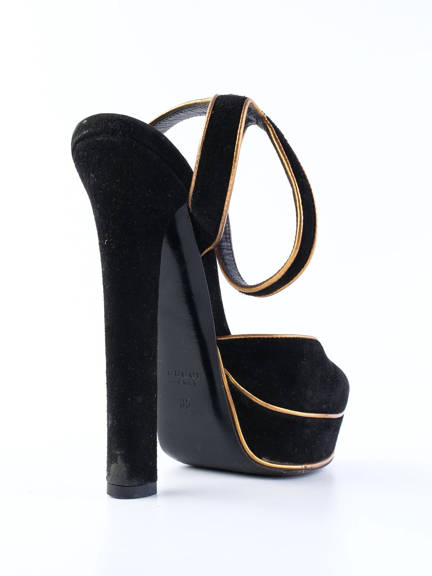 Excellent Gucci Black Genuine Suede Platform High-Heels Size 35
