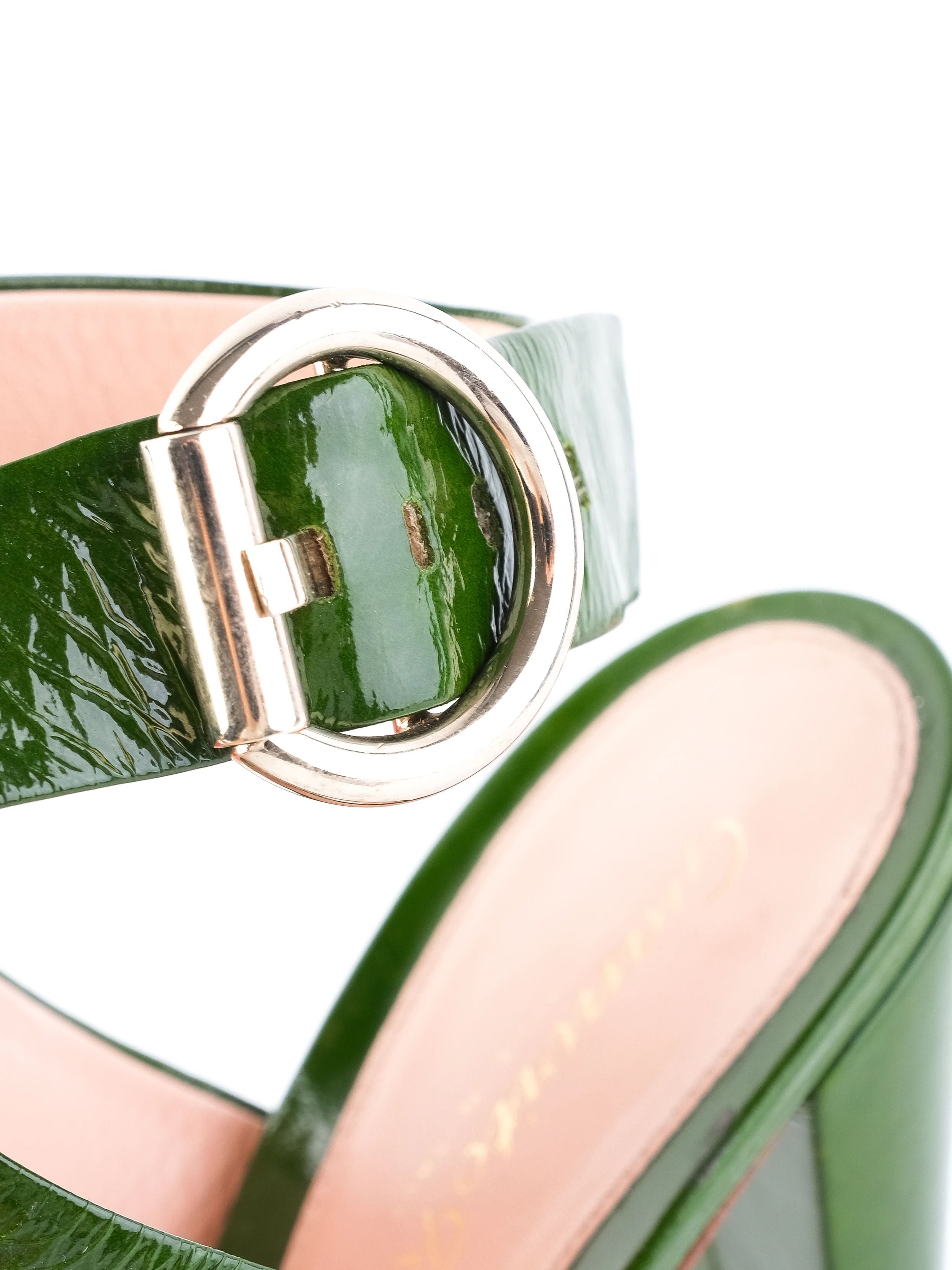 Excellent Sergio Rossi Green Leather High-Heeled Sandals Size 38