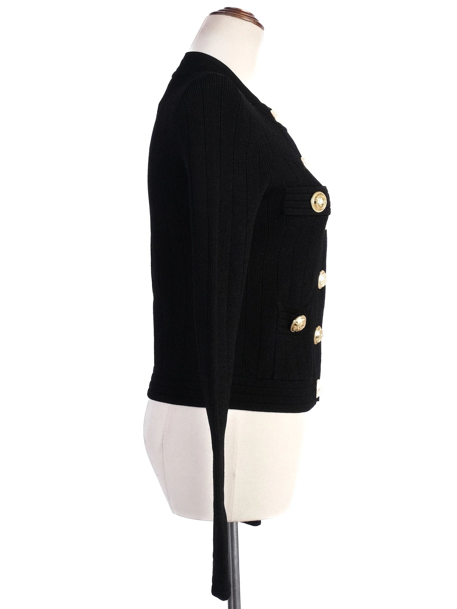 Excellent Balmain Black Ribbed Jacket Gold Buttons Size XS