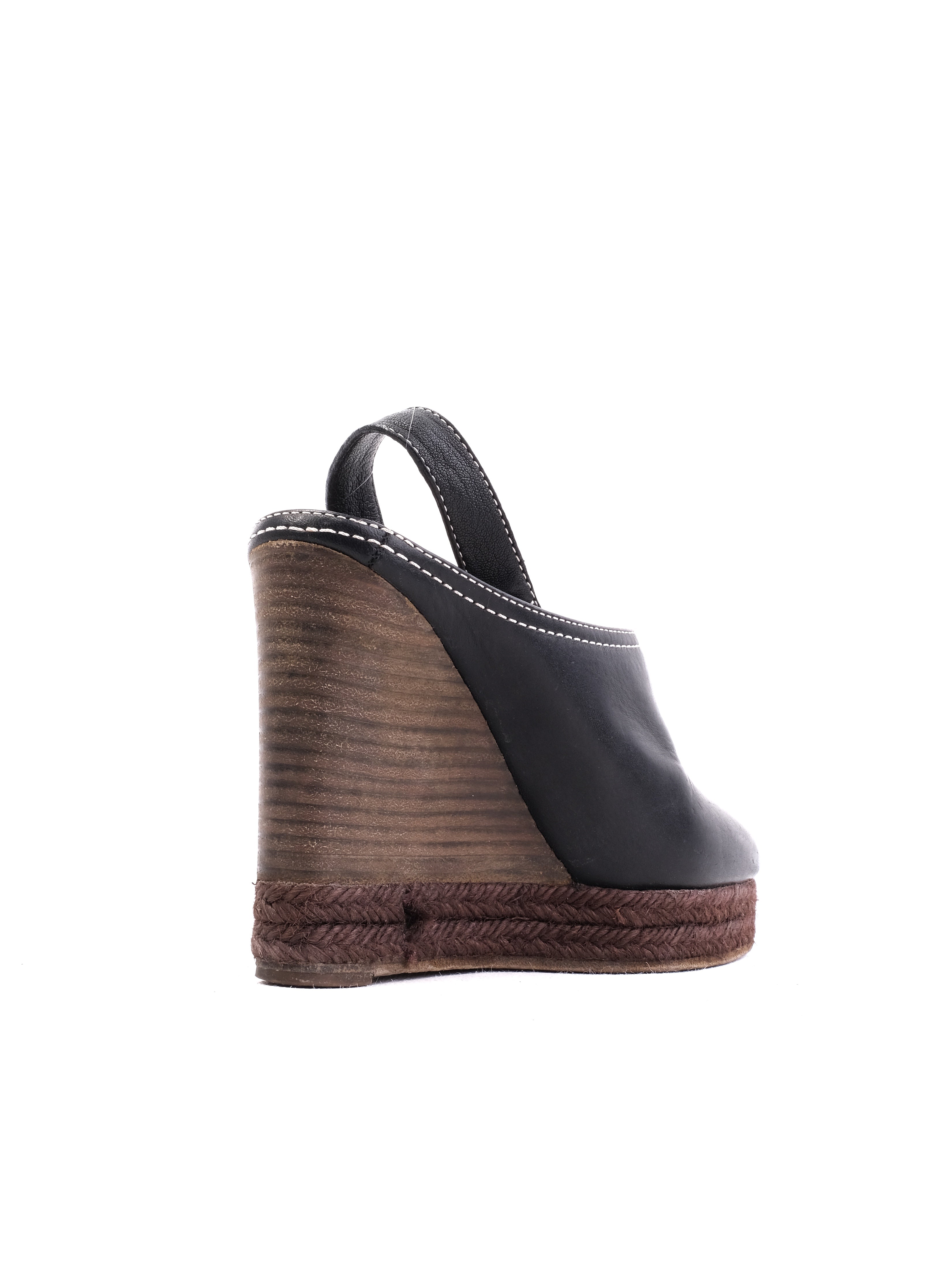 Chloe Black Leather Wedge Shoes Size 35 with Espadrille Sole