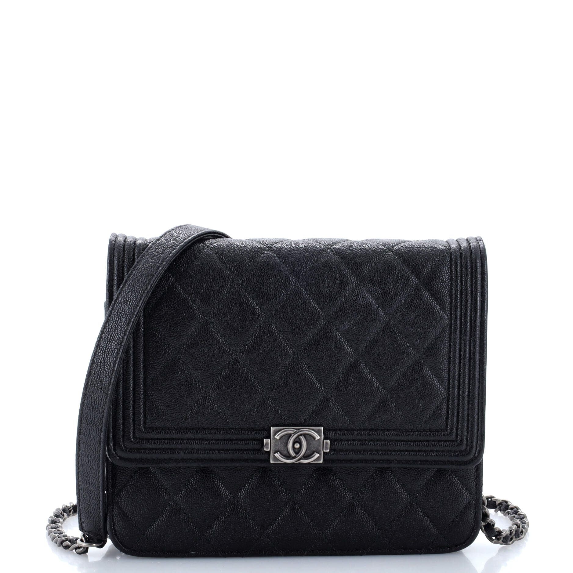 Chanel Boy Square Wallet On Chain Quilted Caviar