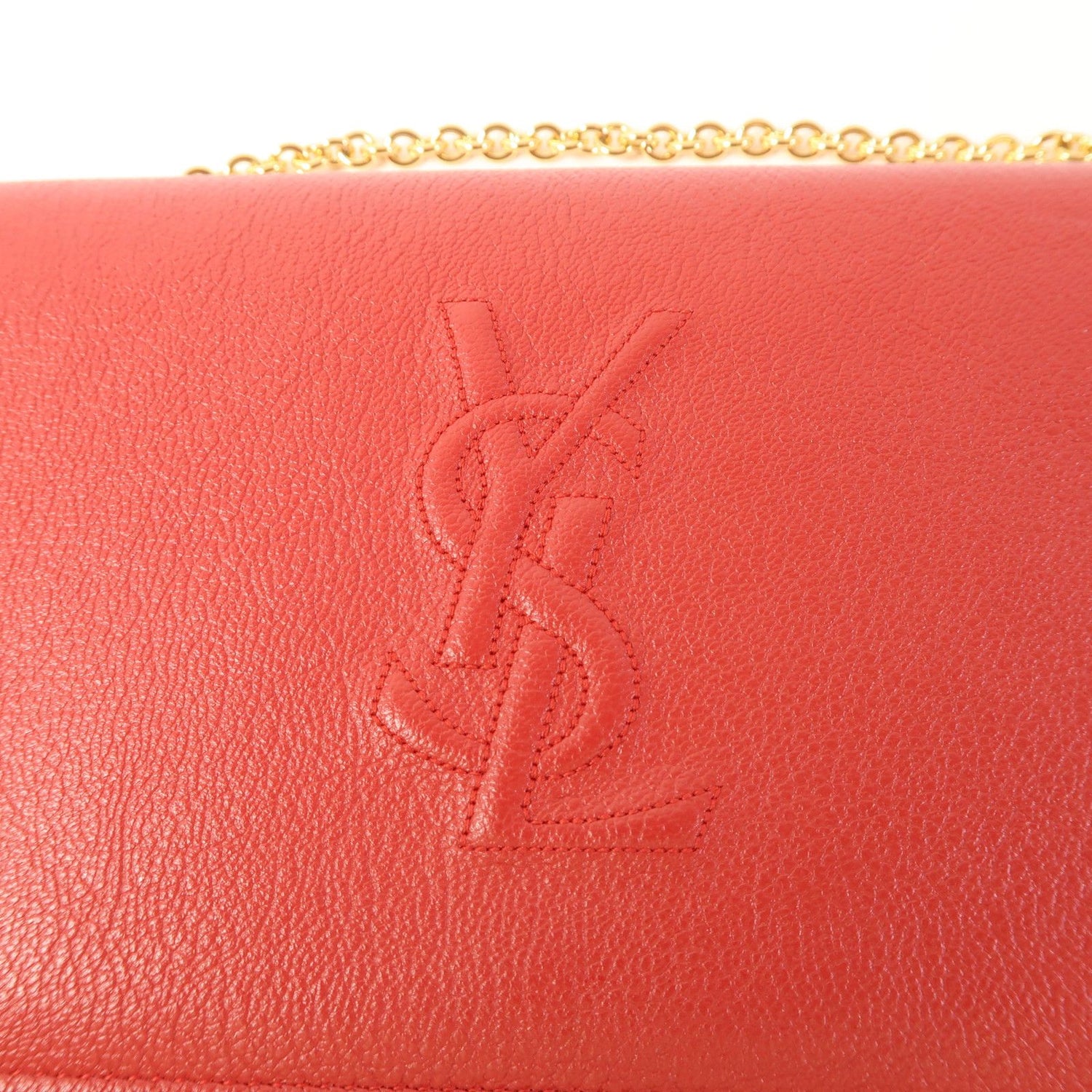 Saint Laurent Cowhide Leather Belle De Jour Wallet On Chain Golden Cross Shoulder Back Bag Red Calfsk