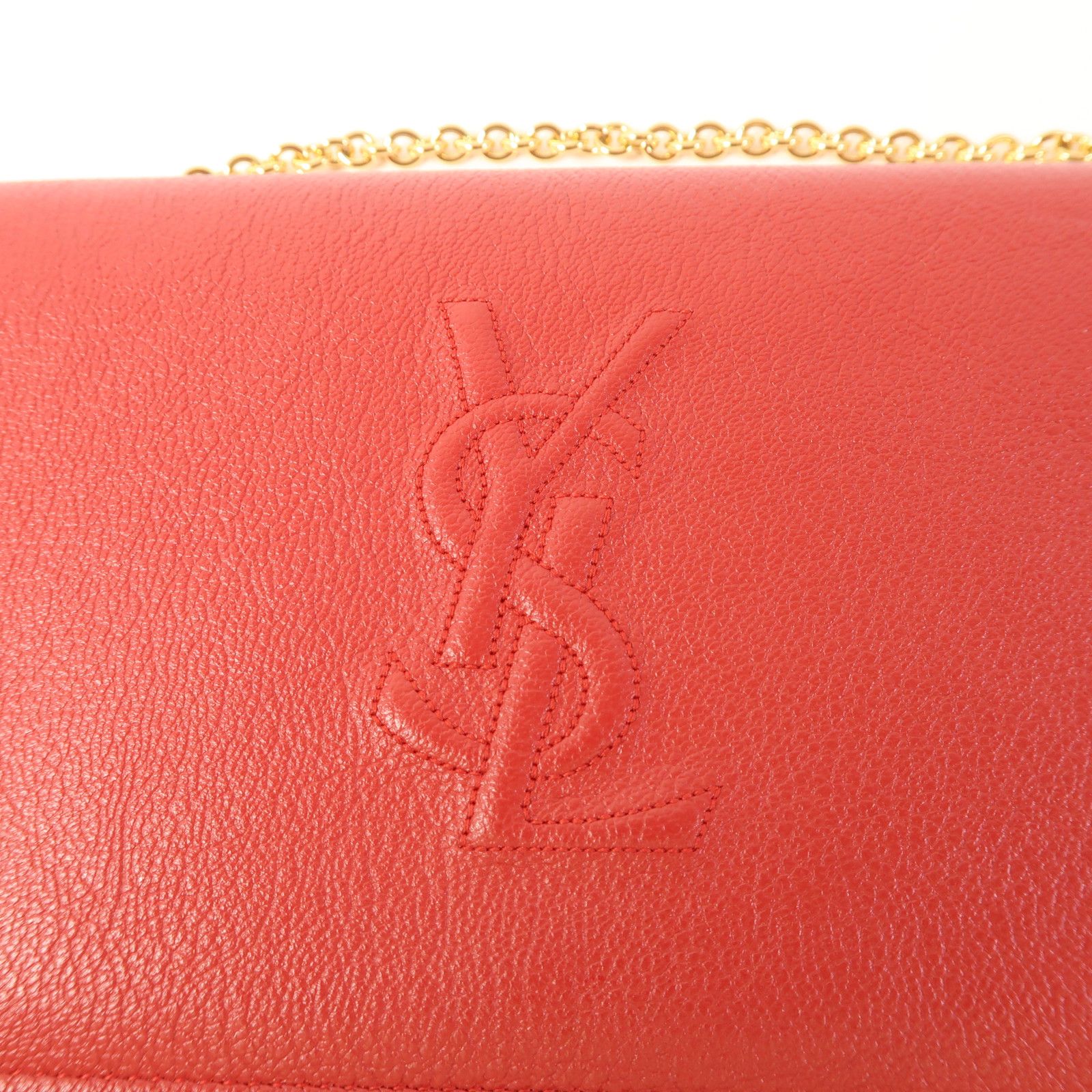 Saint Laurent Cowhide Leather Belle De Jour Wallet On Chain Golden Cross Shoulder Back Bag Red Calfsk