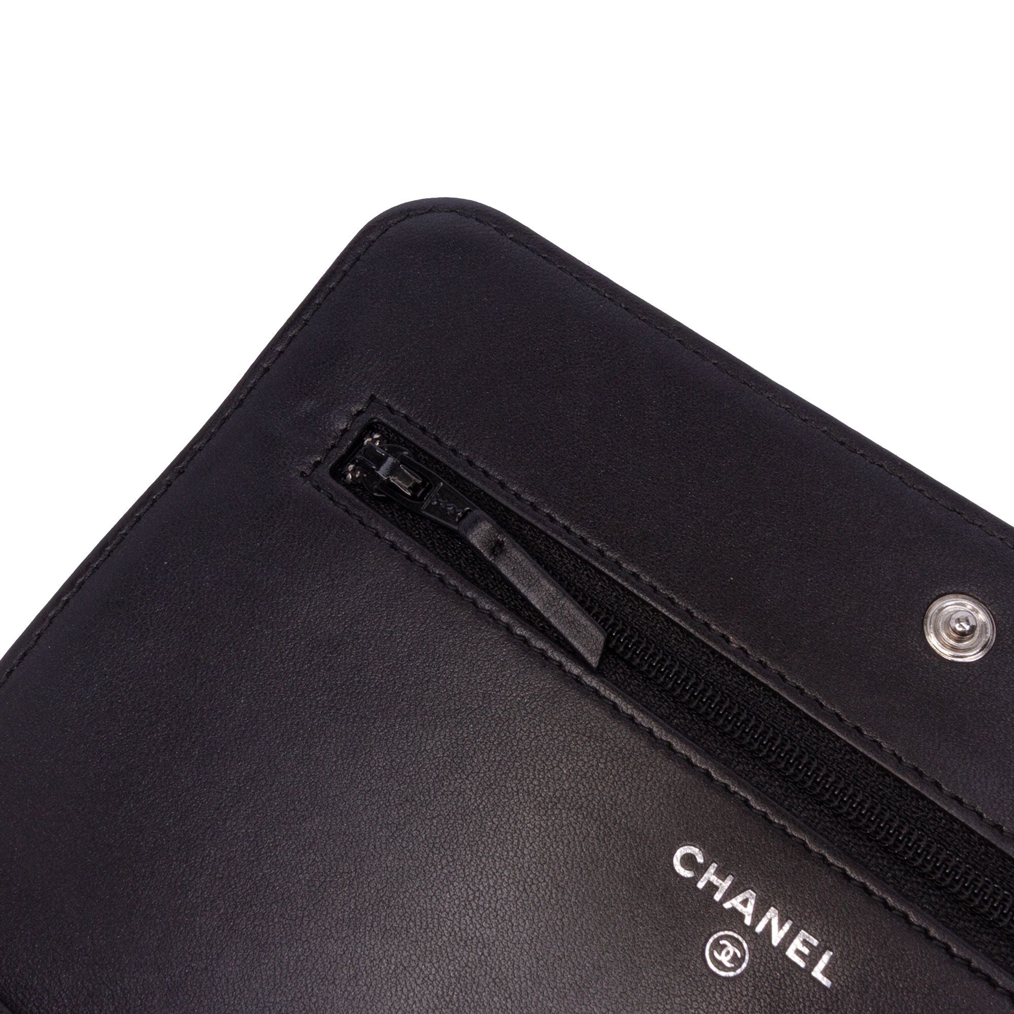 Chanel CC Embossed Lambskin Wallet On Chain Black