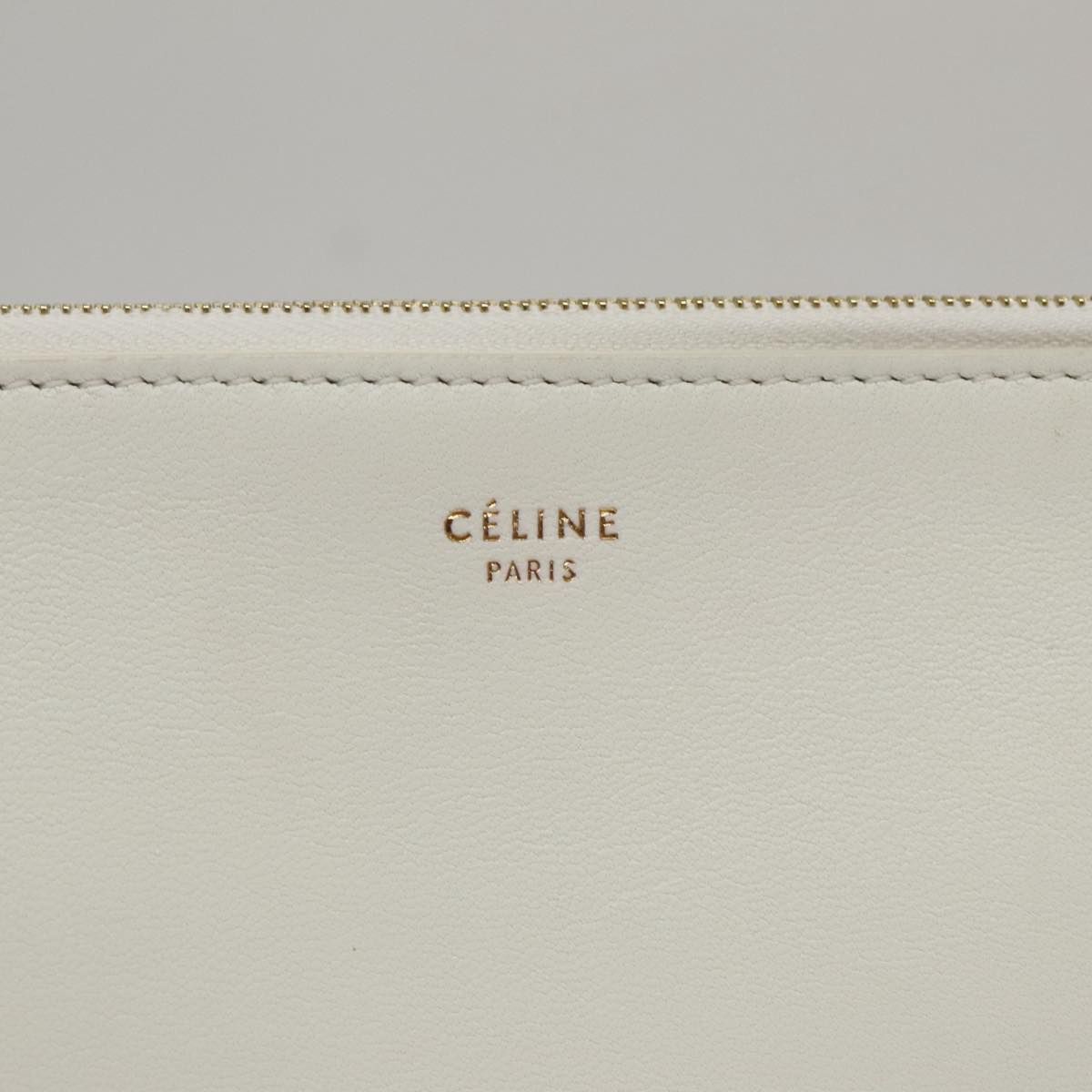 Celine Clutch Bag Leather Gray White Auth