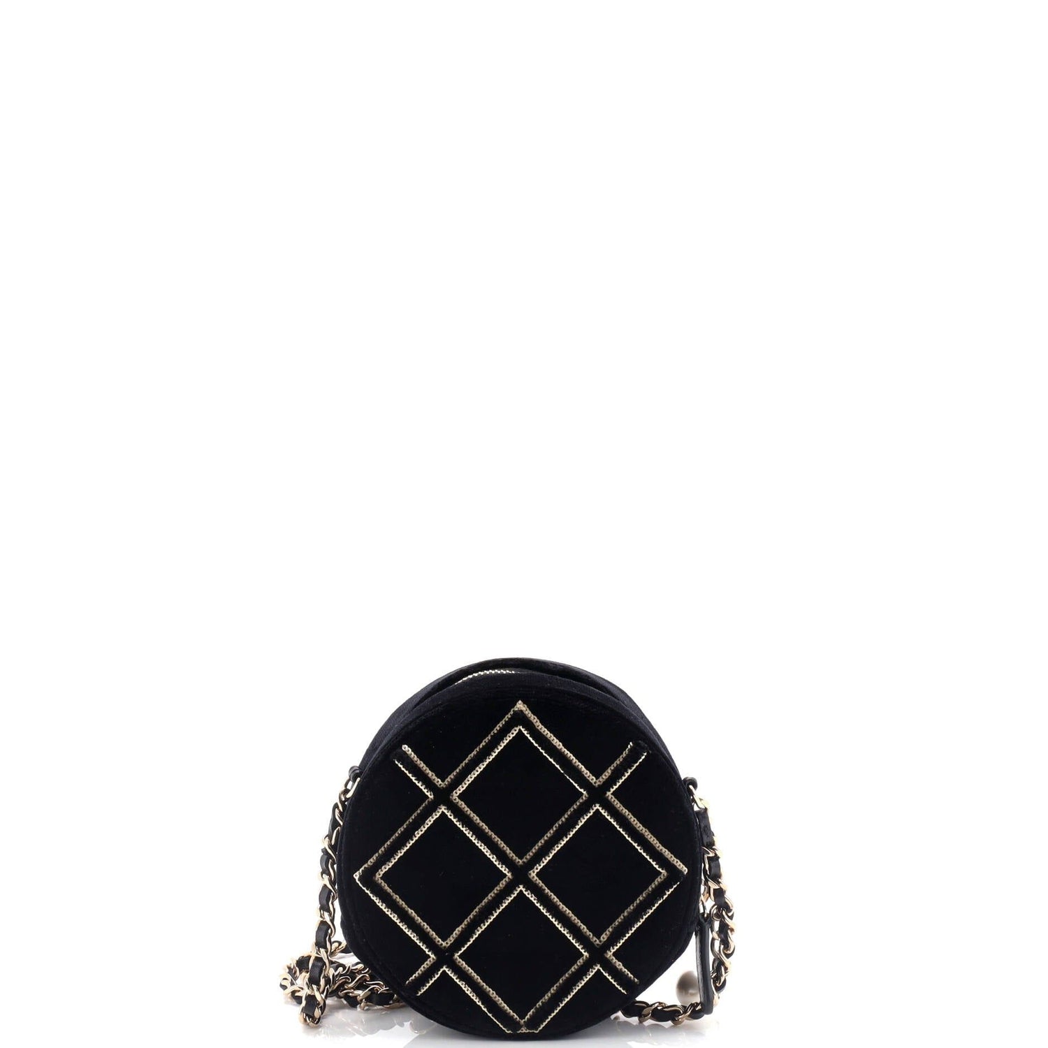 Chanel Round Clutch With Chain Quilted Velvet With Sequins