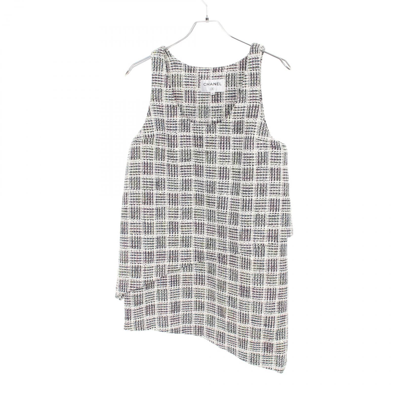 Chanel White Navy Multicolor Coco Mark Dress Fabric P 58812