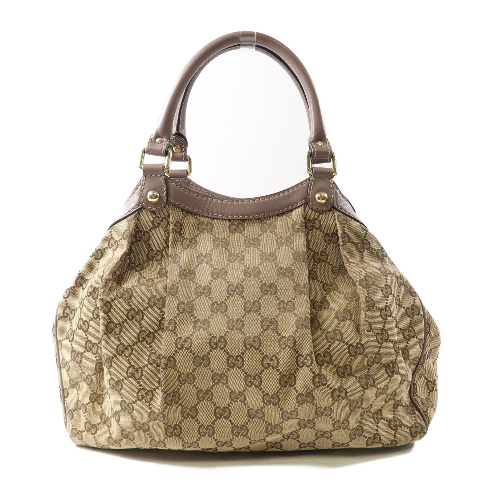 Gucci Canvas Sukey Tote Gold Hand-turned Bag Palm Color Handbag Brown Brown Gg Canvas 211944