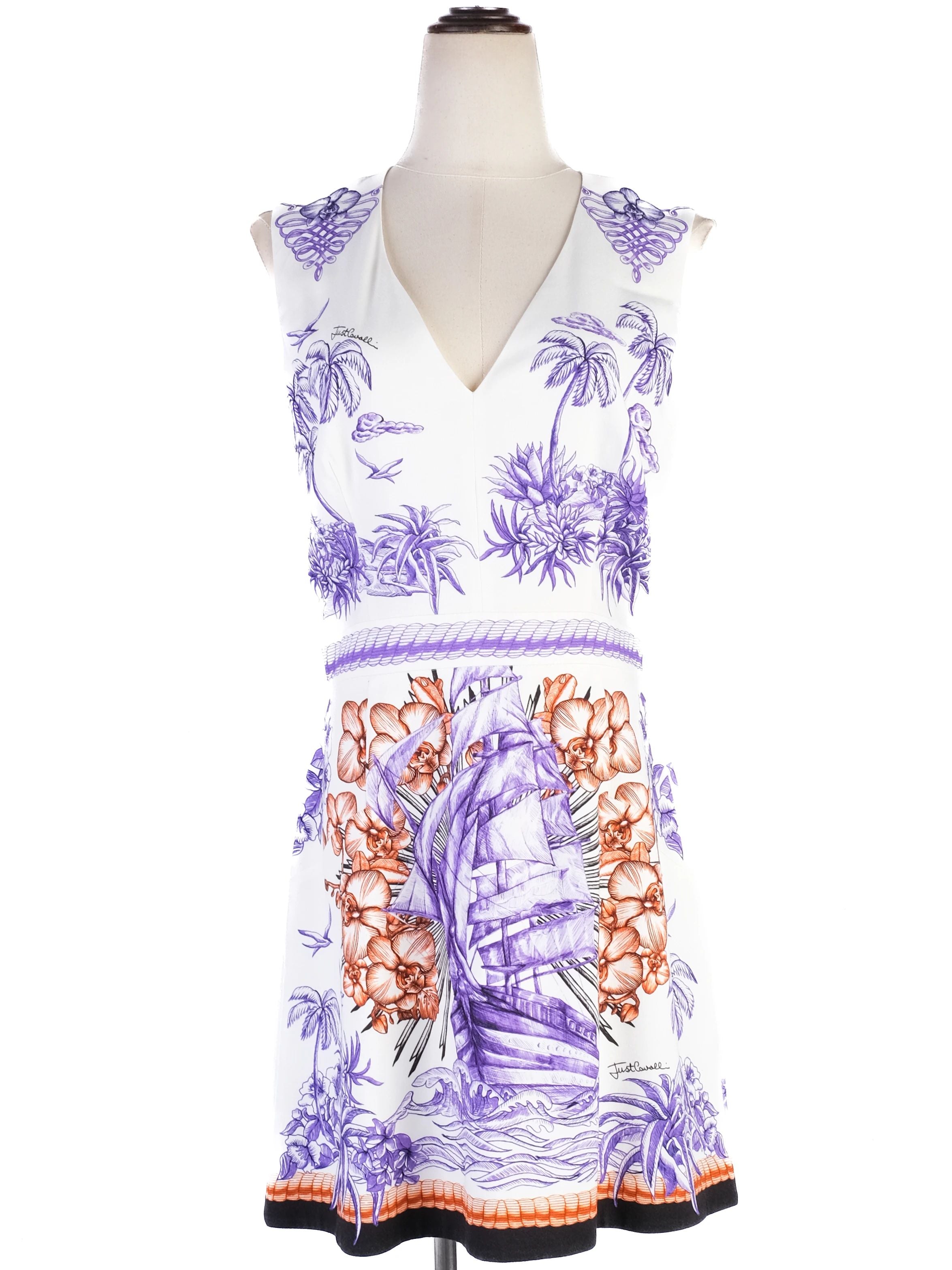 Excellent Just Cavalli Sleeveless V-Neck Tropical Dress Size XL