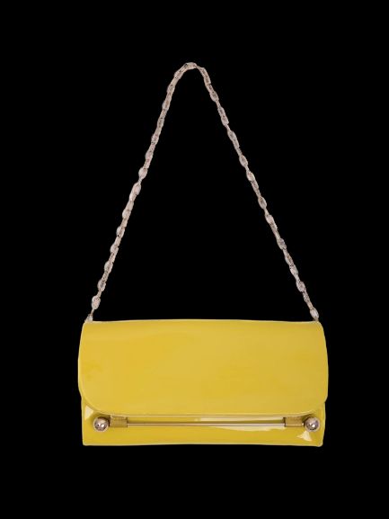 Excellent Rupert Sanderson Yellow Leather Clutch Purse with Chain Strap