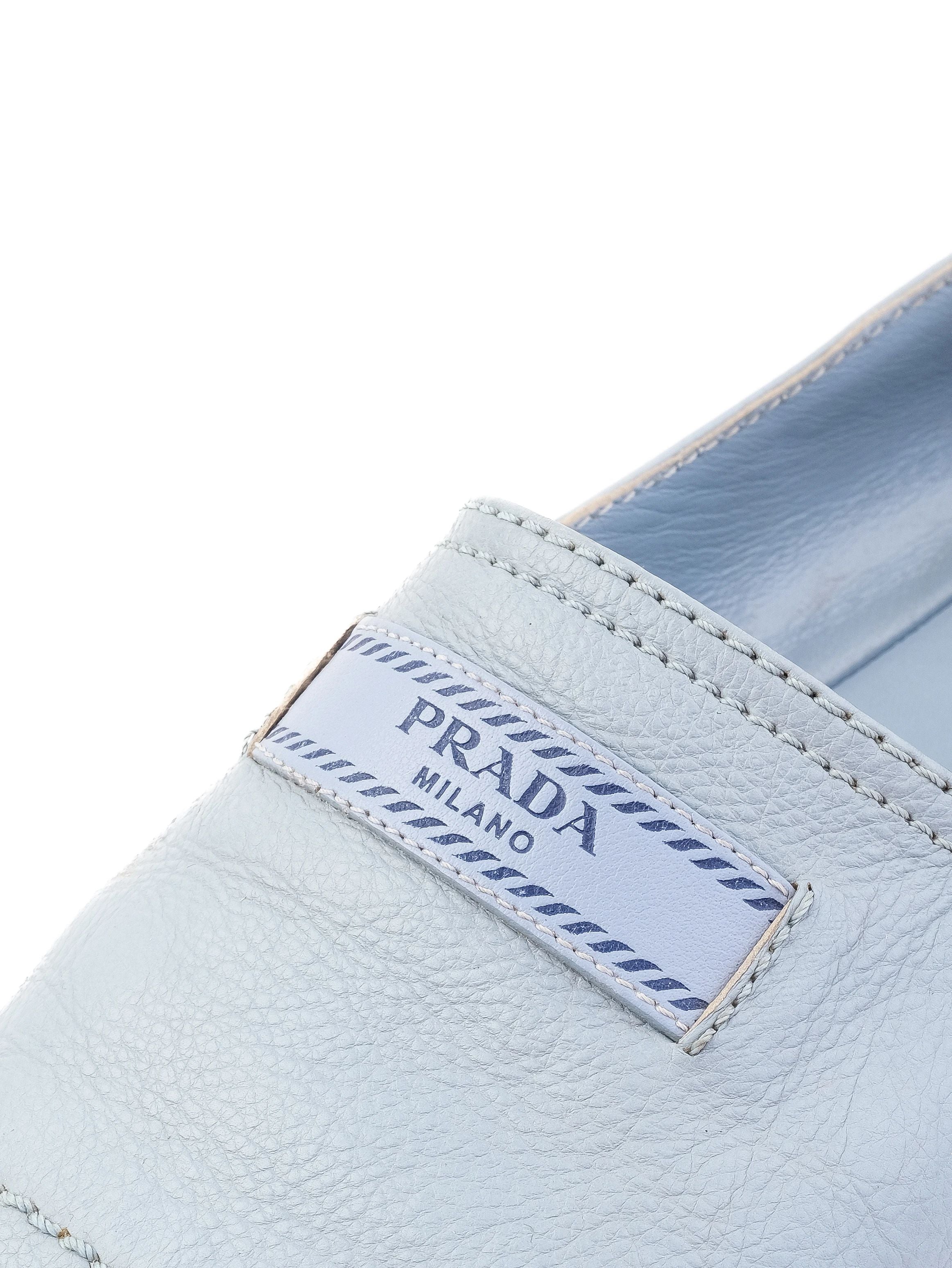 Excellent Prada Blue Leather Espadrille Shoes Size 37 Casual Style